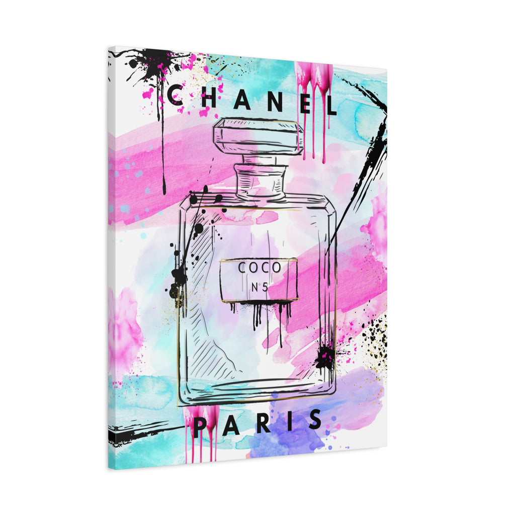 Coco No.5 Watercolor Perfume Bottle Matte Canvas Wall Art