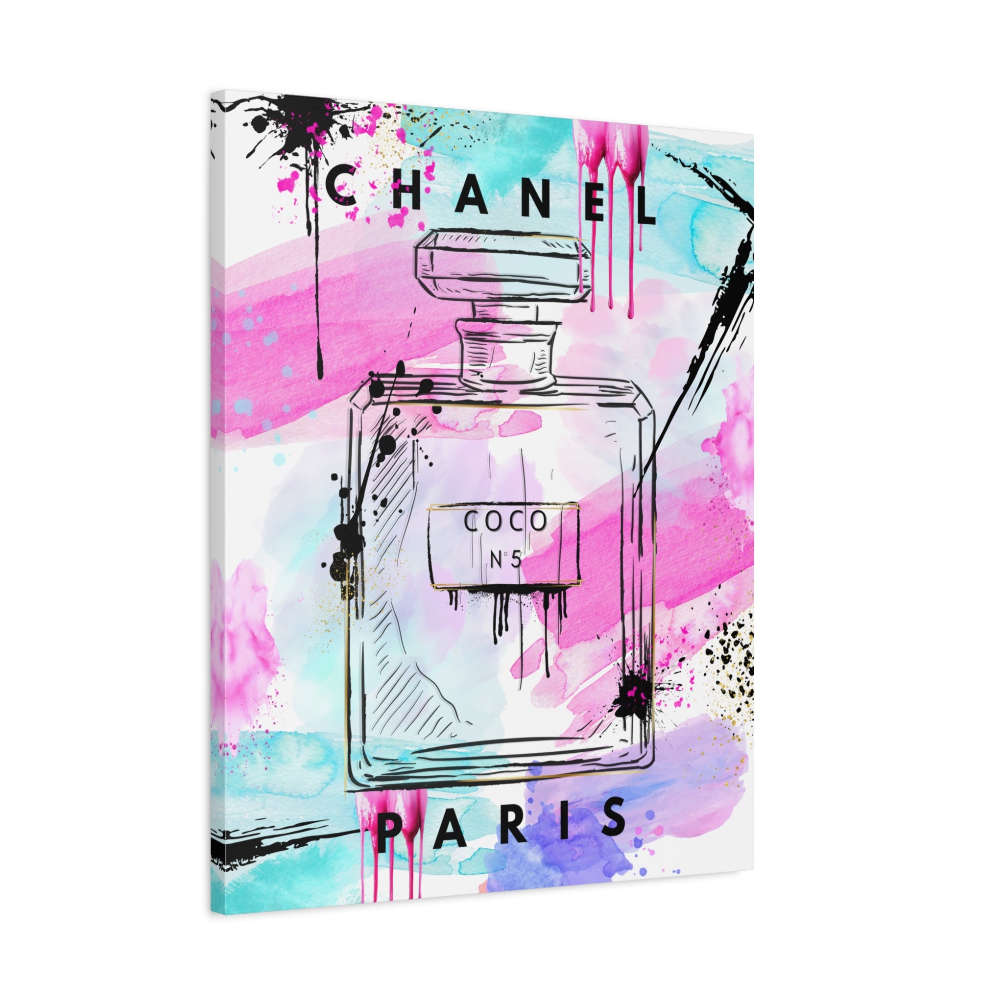 Coco No.5 Watercolor Perfume Bottle Matte Canvas Wall Art