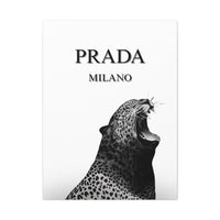 Luxury Leopard Canvas Wall Art – 'PRADA MILANO' Style Matte Stretched Canvas
