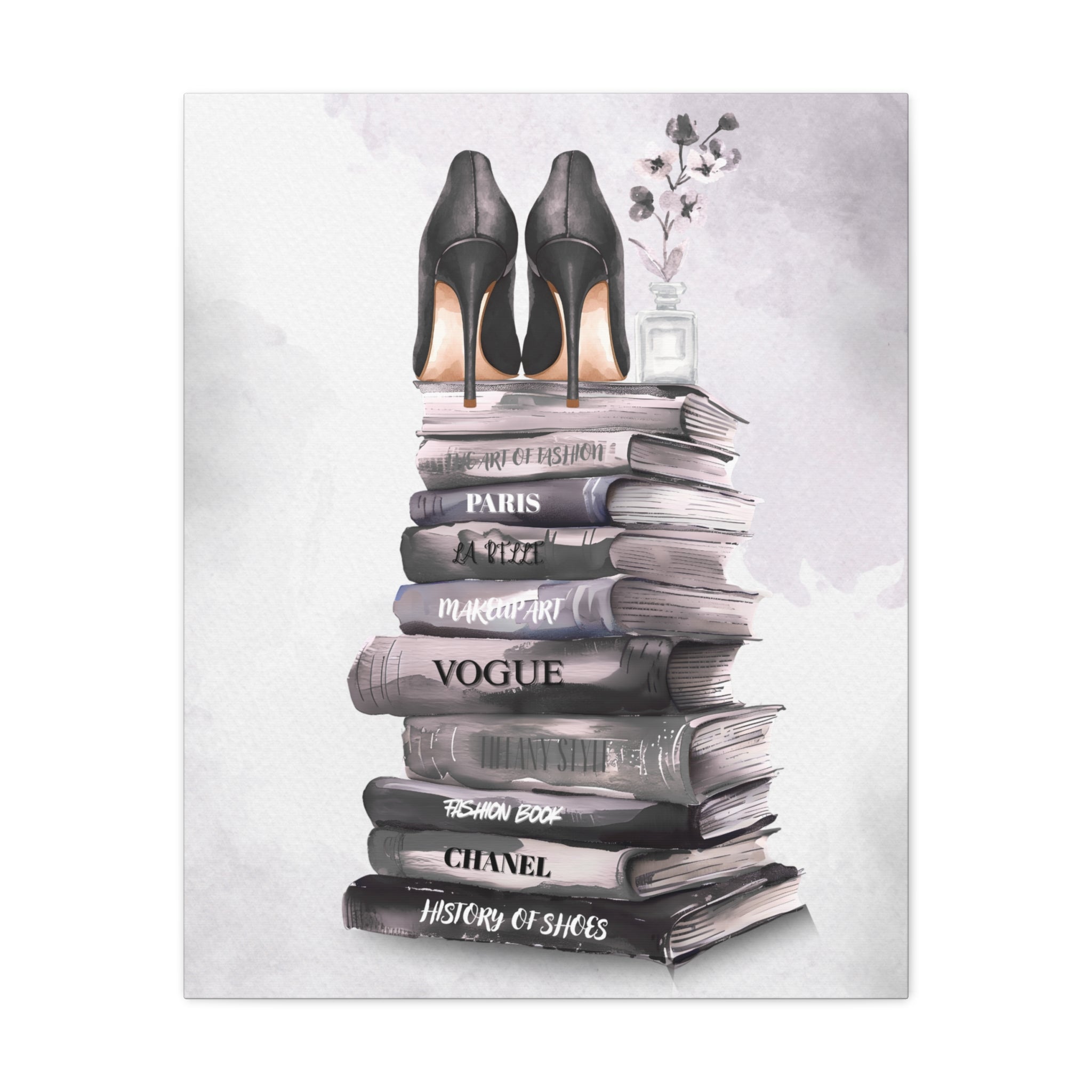 Fashion Books & Heels Canvas Wall Art — Chic Stack Print