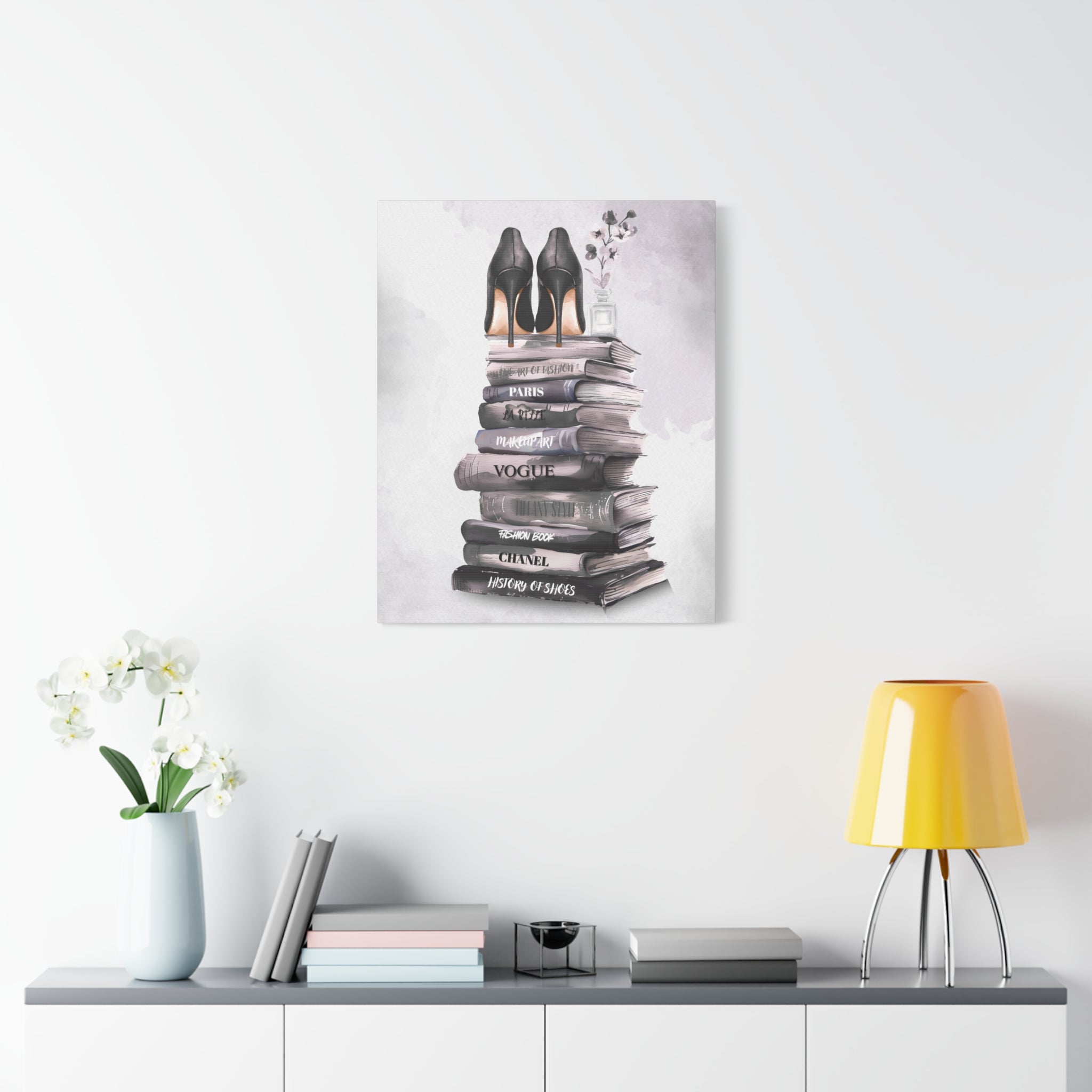 Fashion Books & Heels Canvas Wall Art — Chic Stack Print