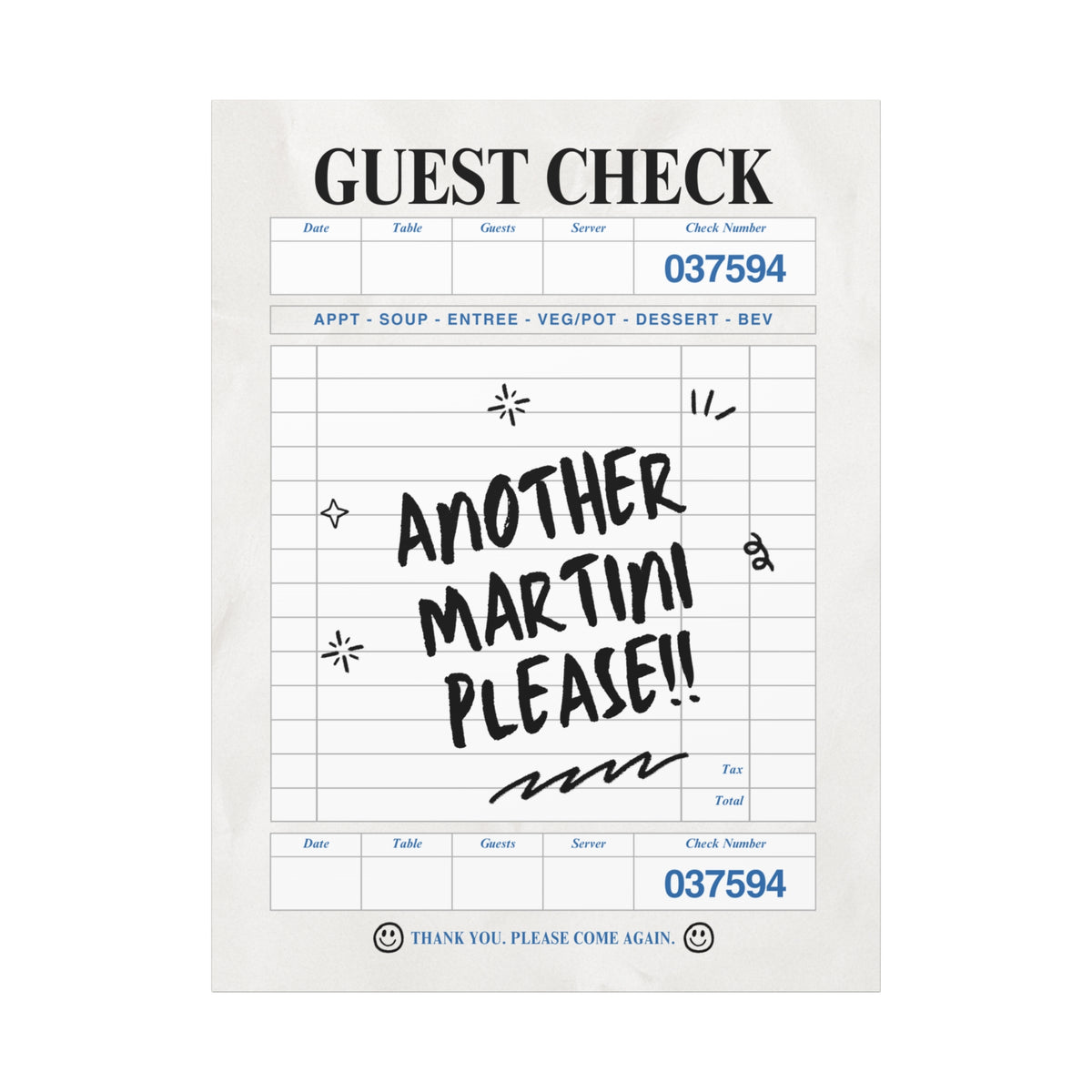 'GUEST CHECK' ART CANVAS