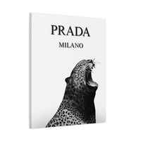 Luxury Leopard Canvas Wall Art – 'PRADA MILANO' Style Matte Stretched Canvas