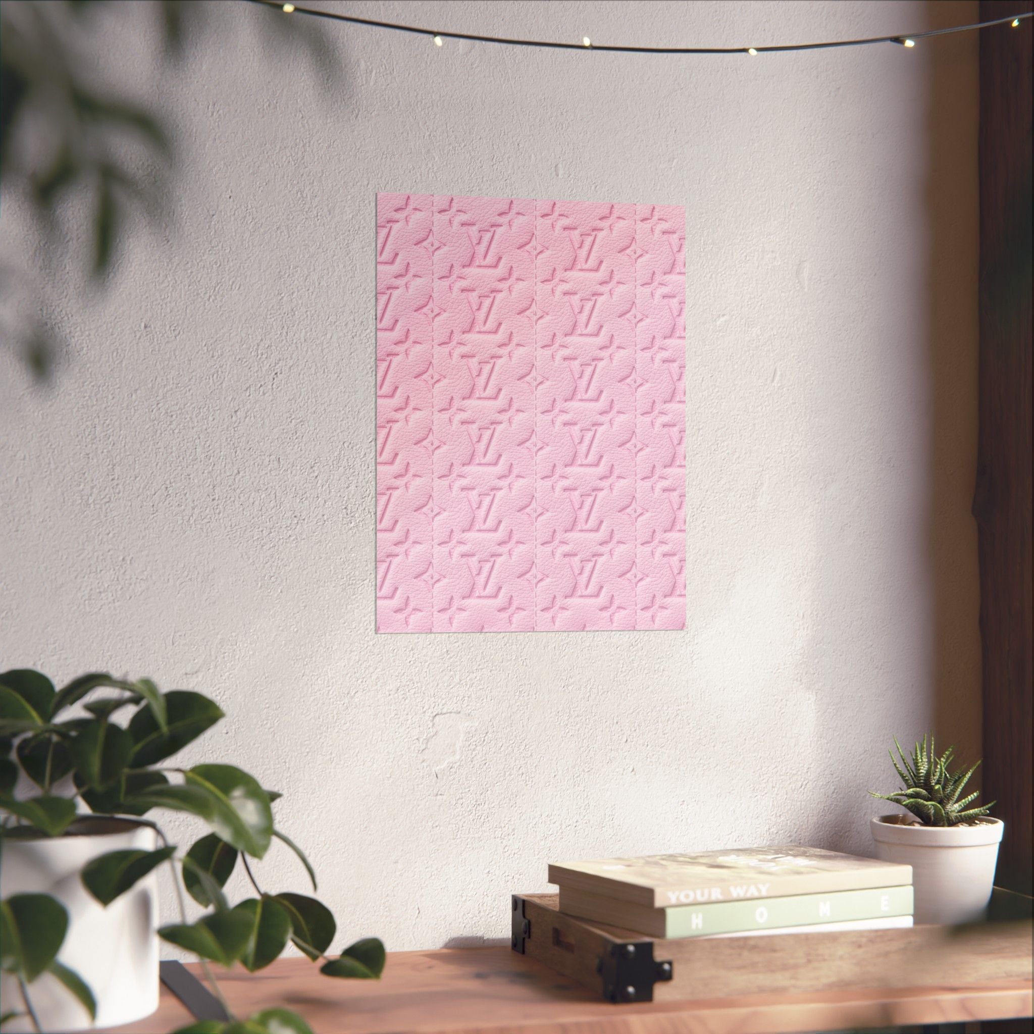Pink Embossed Pattern Matte Poster — Luxury Monogram Texture Wall Art