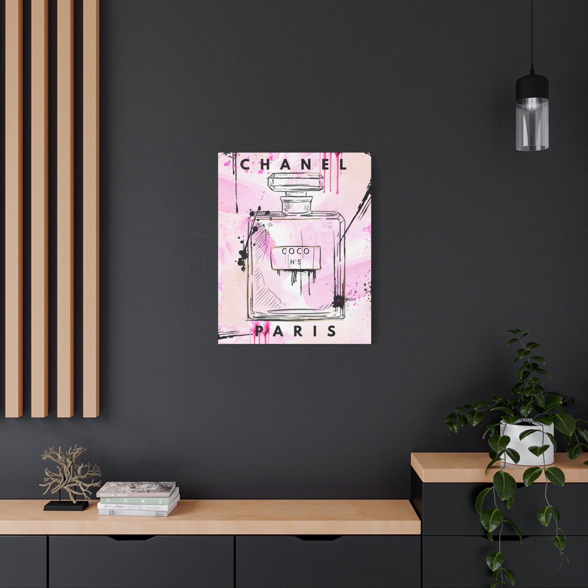 Coco No.5 Perfume Bottle Pink Canvas Wall Art