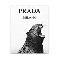 Luxury Leopard Canvas Wall Art – 'PRADA MILANO' Style Matte Stretched Canvas