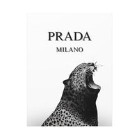 Luxury Leopard Canvas Wall Art – 'PRADA MILANO' Style Matte Stretched Canvas