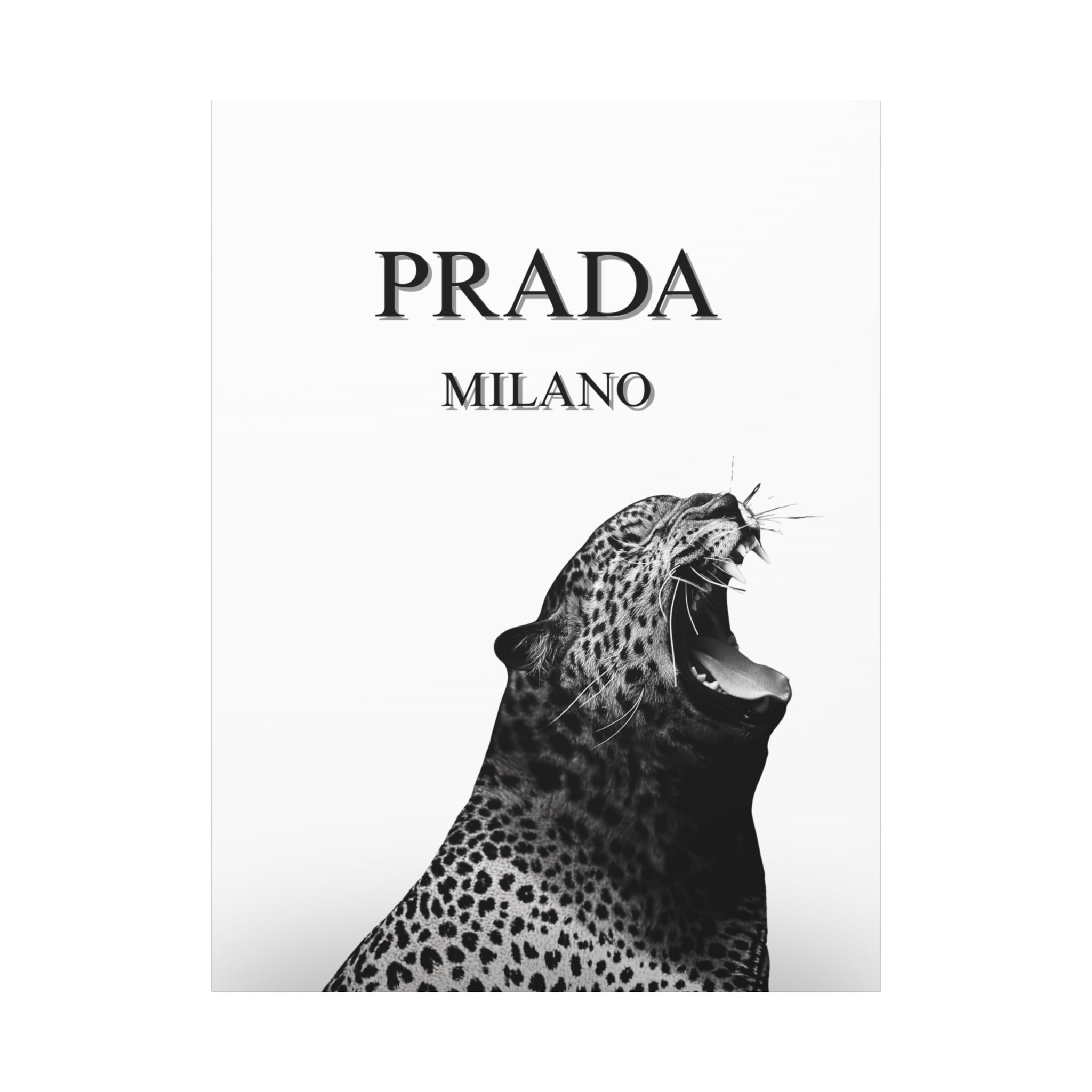 Luxury Leopard Canvas Wall Art – 'PRADA MILANO' Style Matte Stretched Canvas