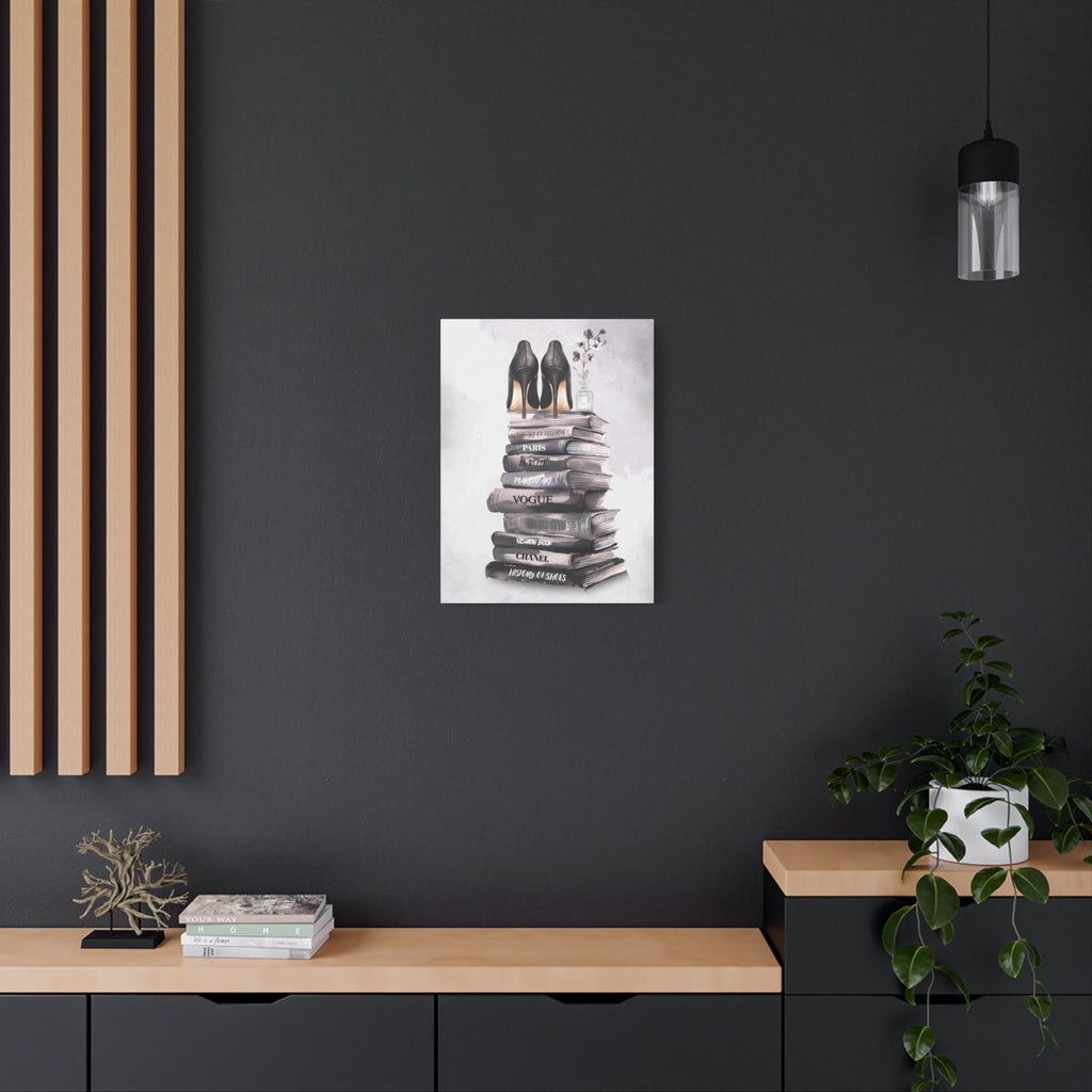 Fashion Books & Heels Canvas Wall Art — Chic Stack Print