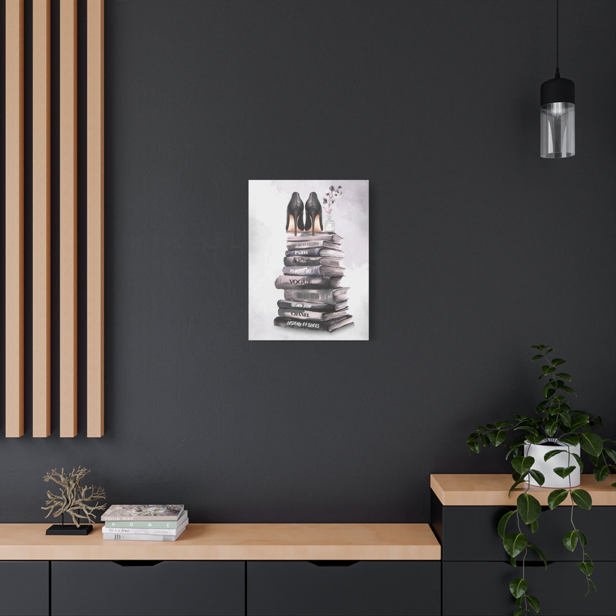 Fashion Books & Heels Canvas Wall Art — Chic Stack Print