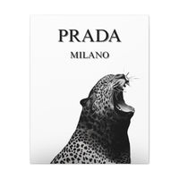 Luxury Leopard Canvas Wall Art – 'PRADA MILANO' Style Matte Stretched Canvas