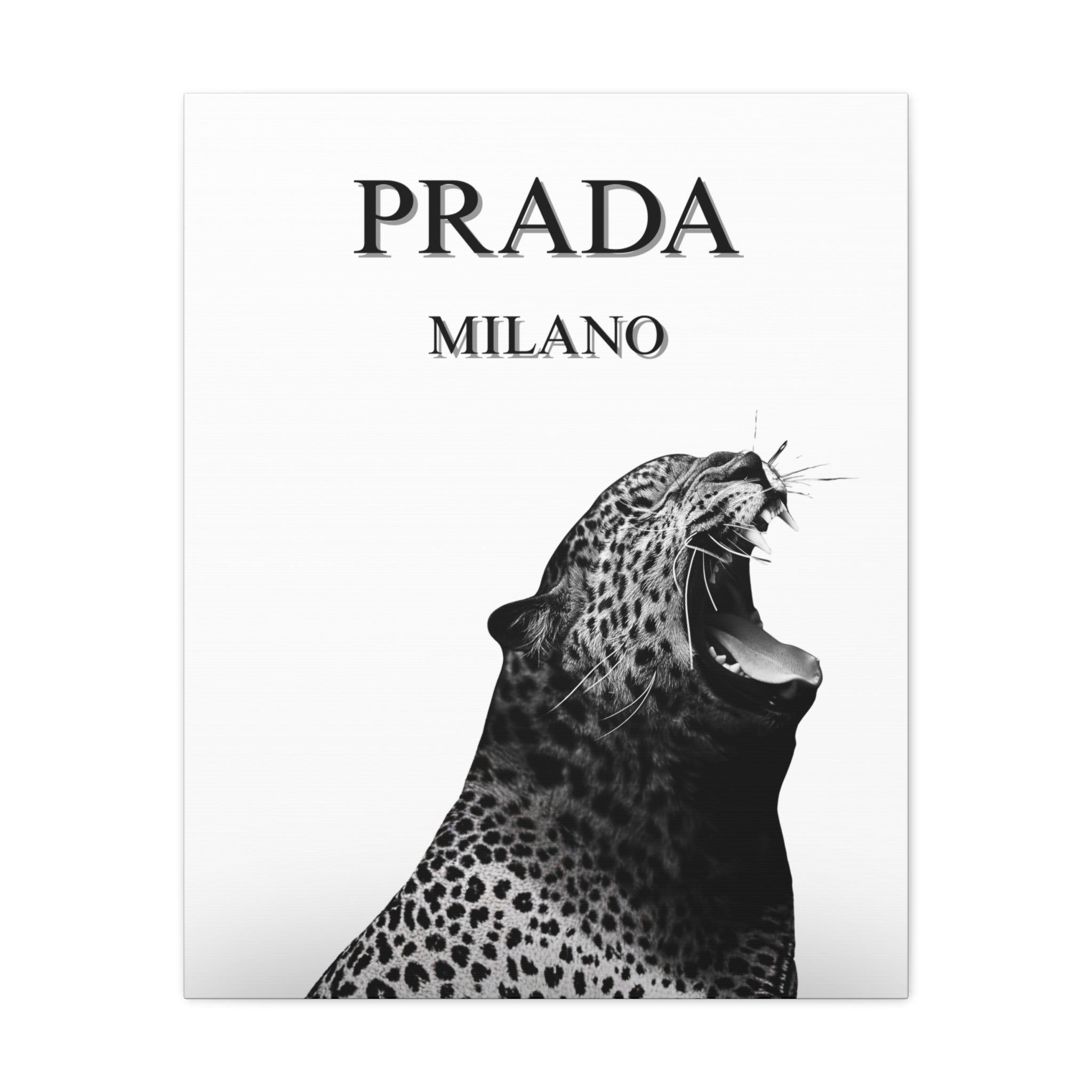 Luxury Leopard Canvas Wall Art – 'PRADA MILANO' Style Matte Stretched Canvas