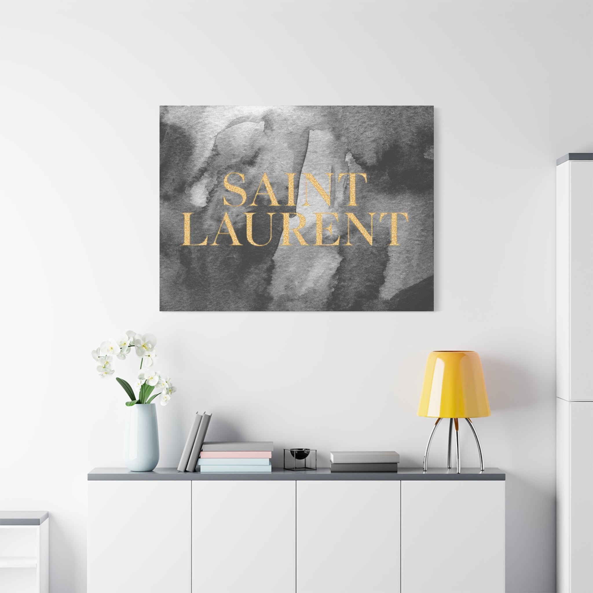 Saint Laurent Gold Text Canvas Wall Art