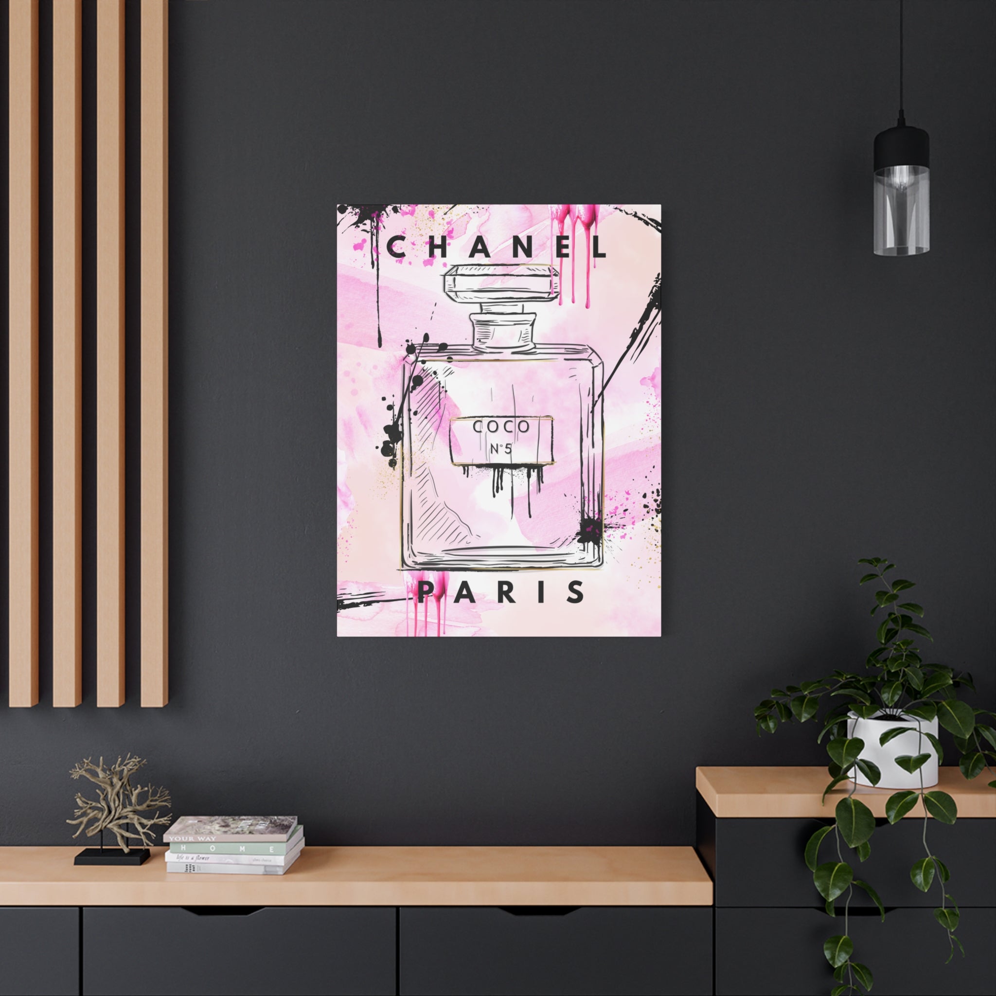 Coco No.5 Perfume Bottle Pink Canvas Wall Art