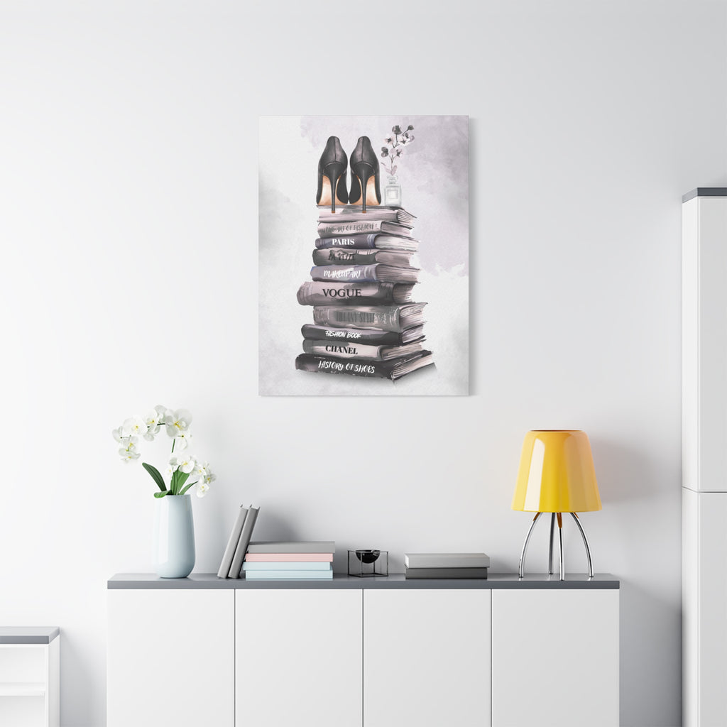 Fashion Books & Heels Canvas Wall Art — Chic Stack Print