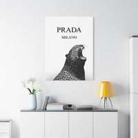 Luxury Leopard Canvas Wall Art – 'PRADA MILANO' Style Matte Stretched Canvas