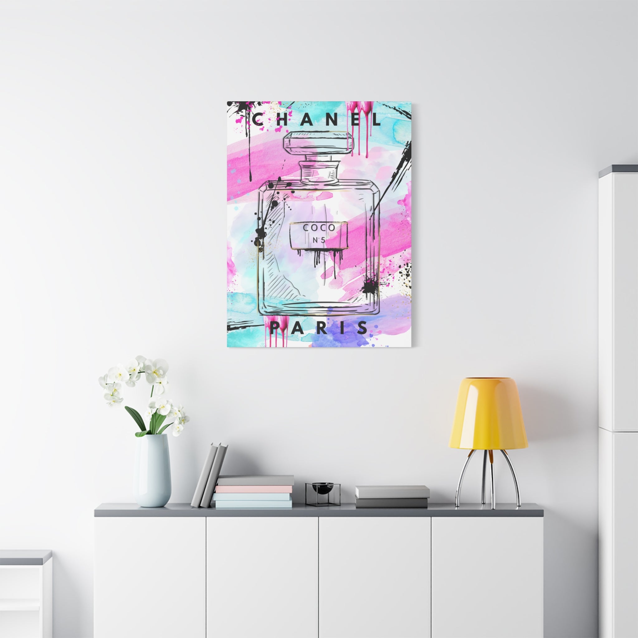 Coco No.5 Watercolor Perfume Bottle Matte Canvas Wall Art