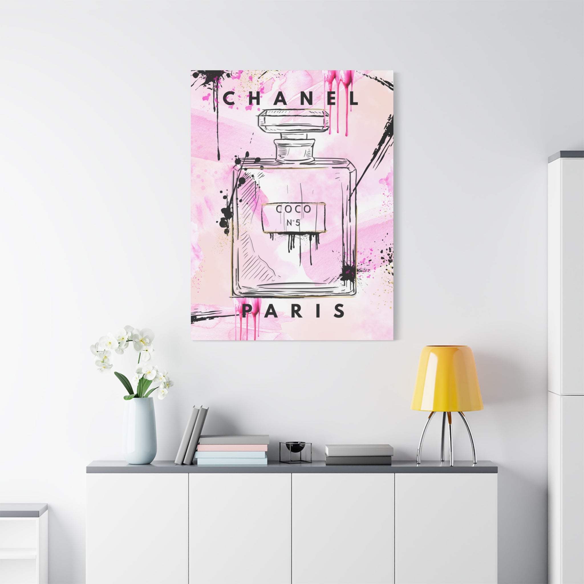 Coco No.5 Perfume Bottle Pink Canvas Wall Art