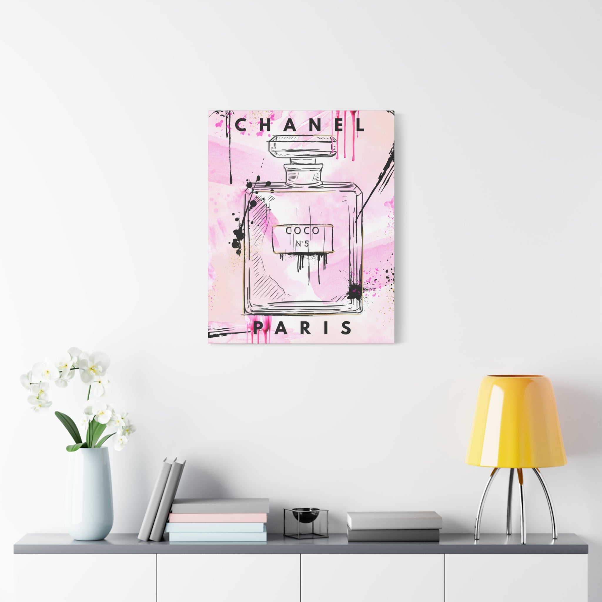 Coco No.5 Perfume Bottle Pink Canvas Wall Art