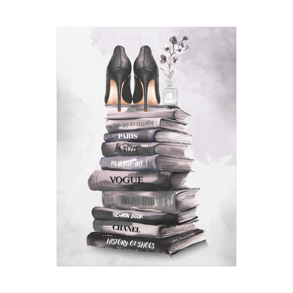 Fashion Books & Heels Canvas Wall Art — Chic Stack Print