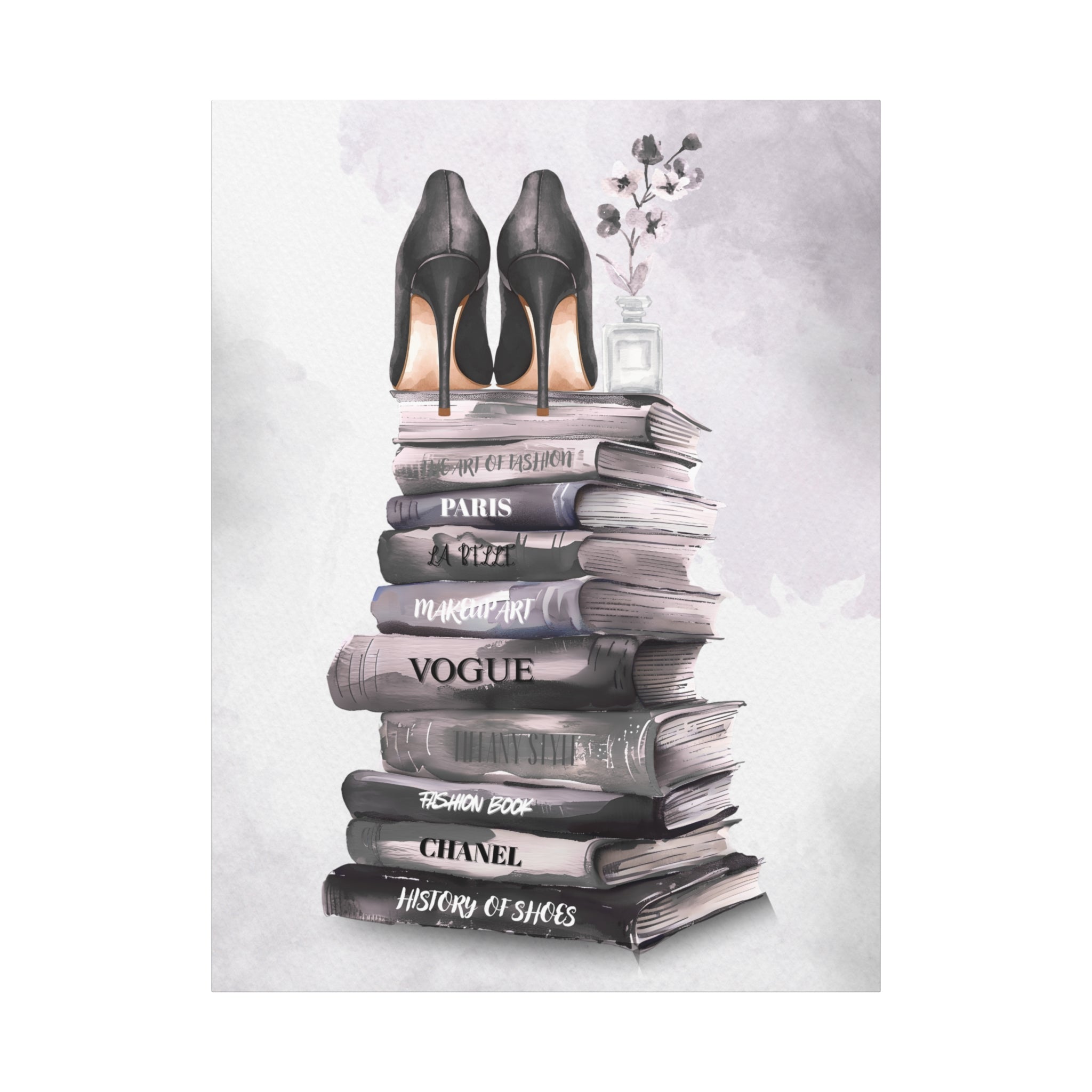 Fashion Books & Heels Canvas Wall Art — Chic Stack Print