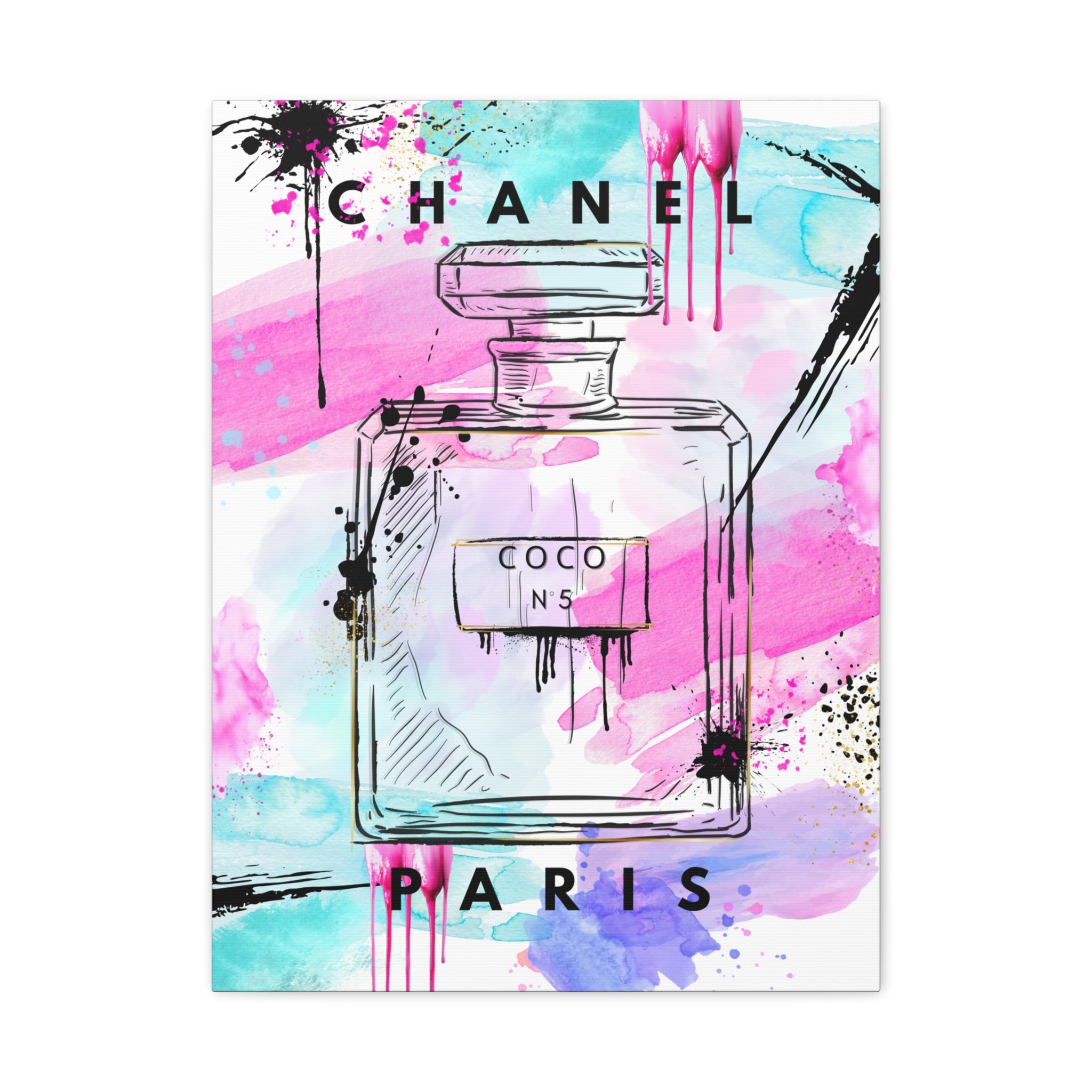 Coco No.5 Watercolor Perfume Bottle Matte Canvas Wall Art