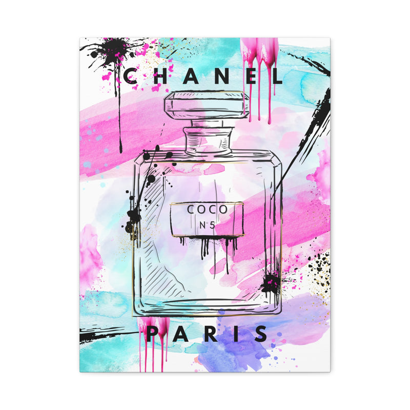 Coco No.5 Watercolor Perfume Bottle Matte Canvas Wall Art