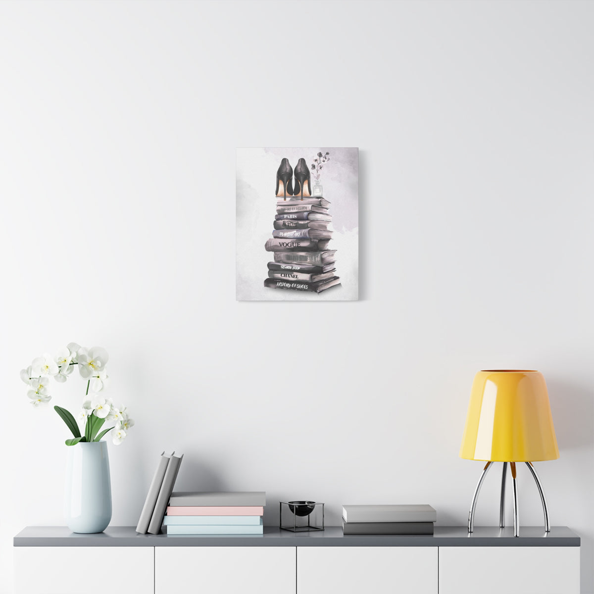 Fashion Books & Heels Canvas Wall Art — Chic Stack Print
