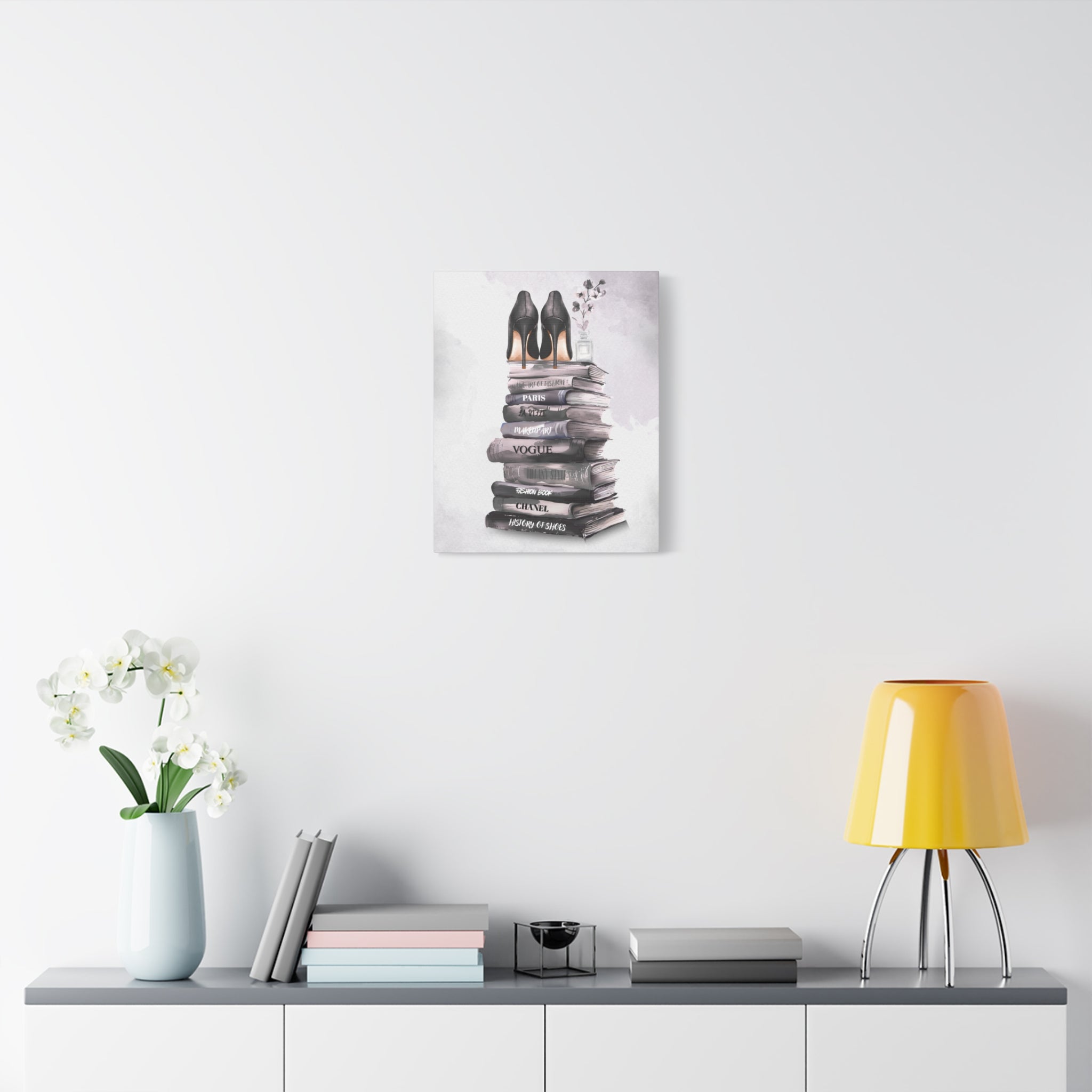 Fashion Books & Heels Canvas Wall Art — Chic Stack Print