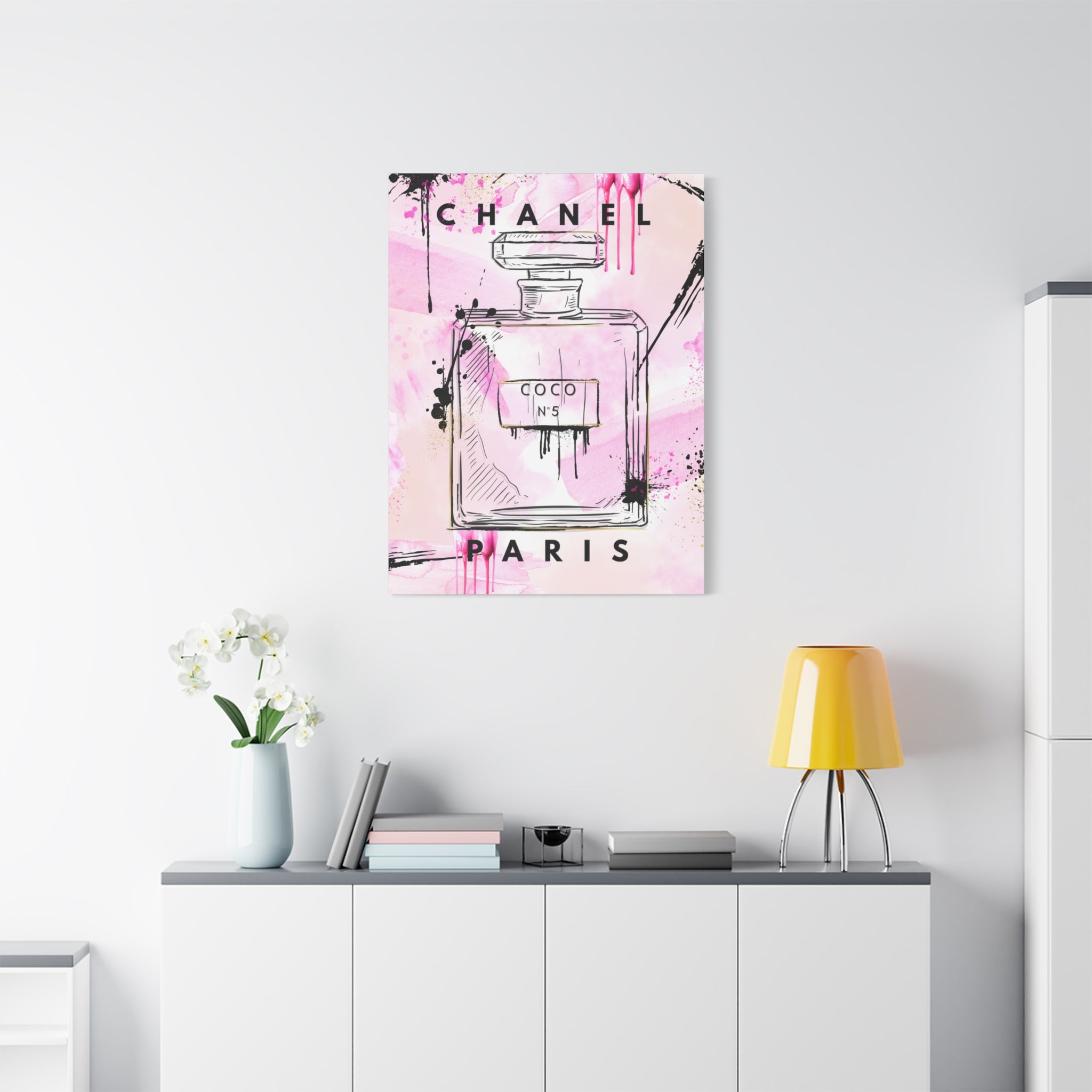 Coco No.5 Perfume Bottle Pink Canvas Wall Art
