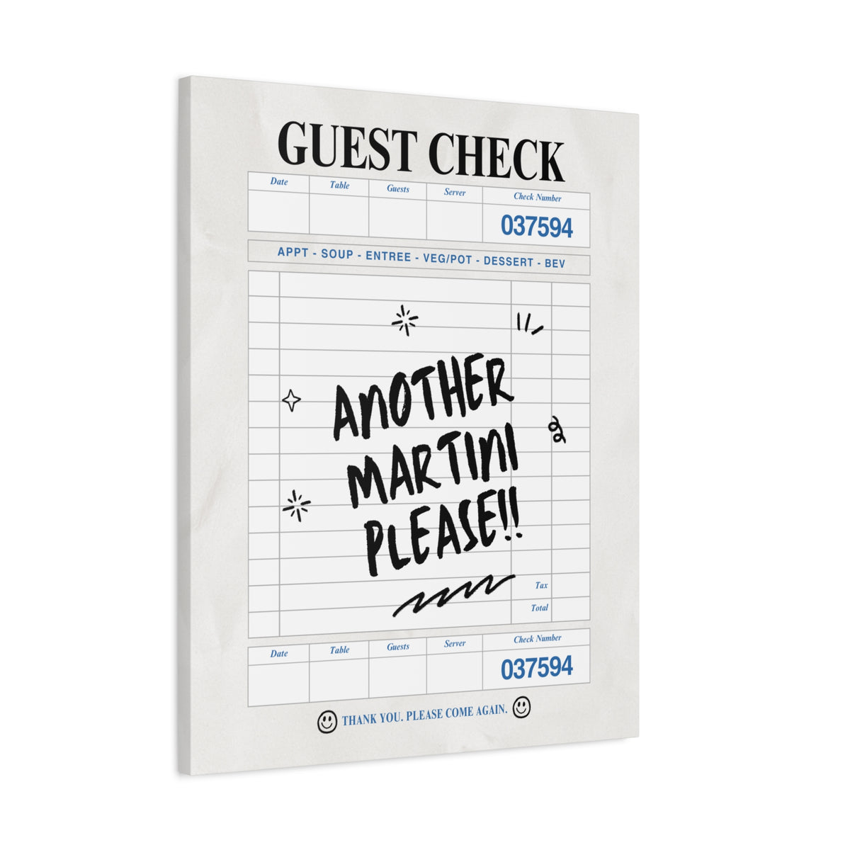 'GUEST CHECK' ART CANVAS