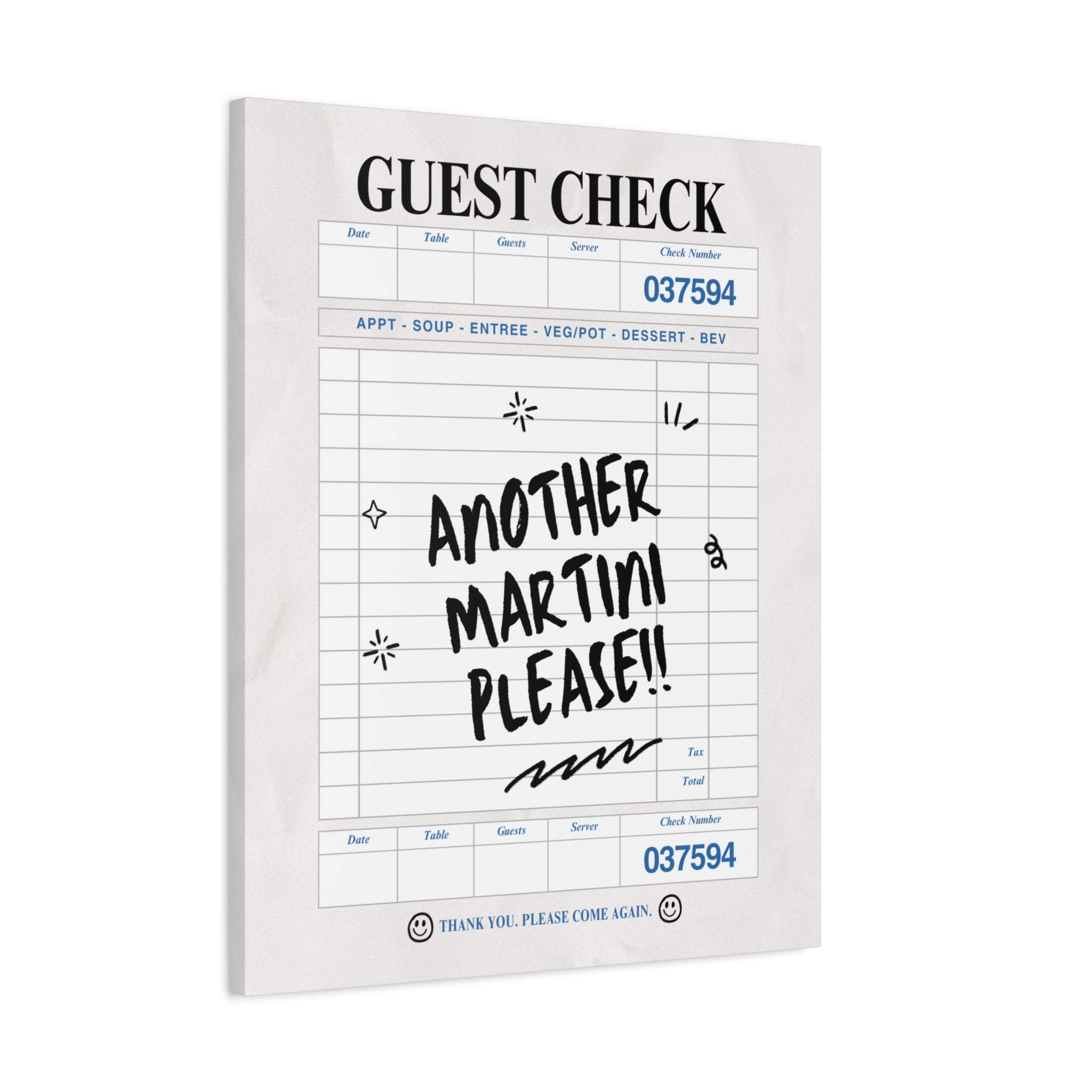 'GUEST CHECK' ART CANVAS