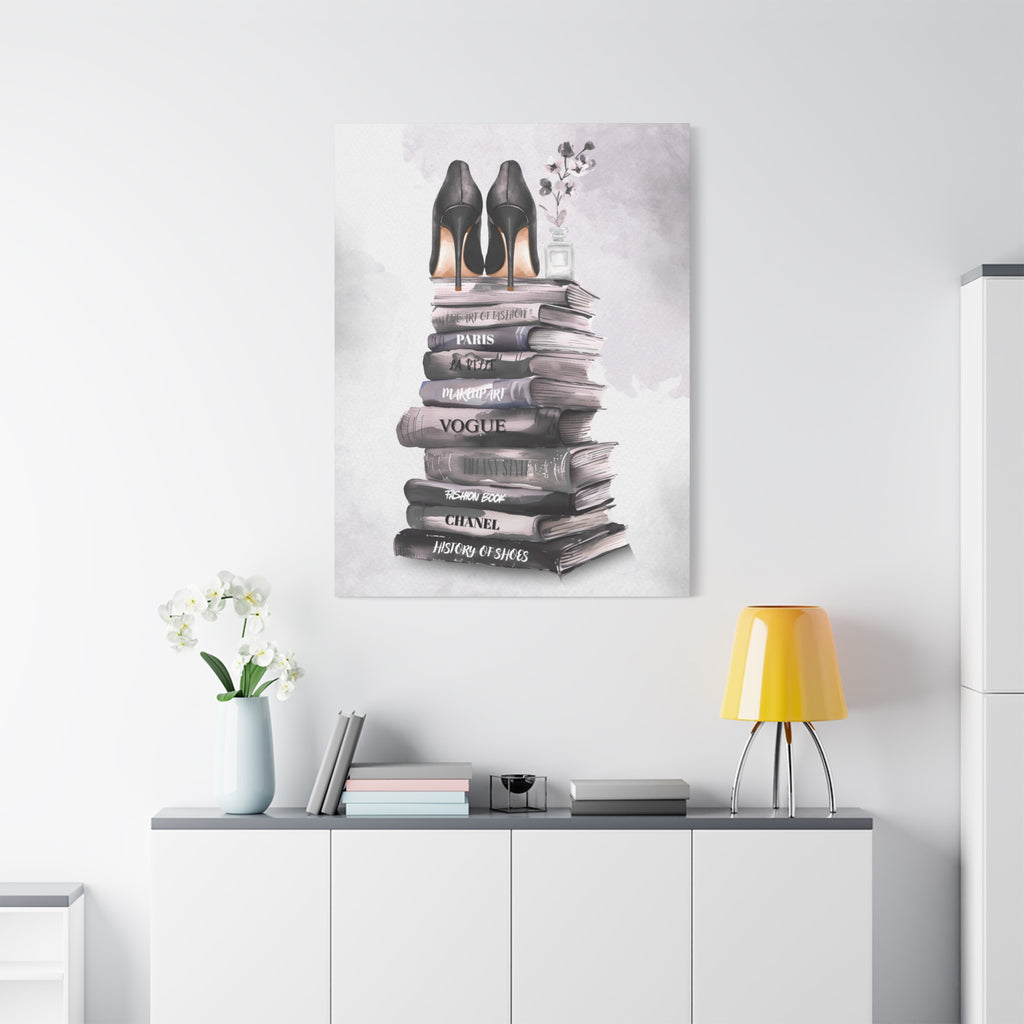 Fashion Books & Heels Canvas Wall Art — Chic Stack Print