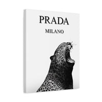 Luxury Leopard Canvas Wall Art – 'PRADA MILANO' Style Matte Stretched Canvas