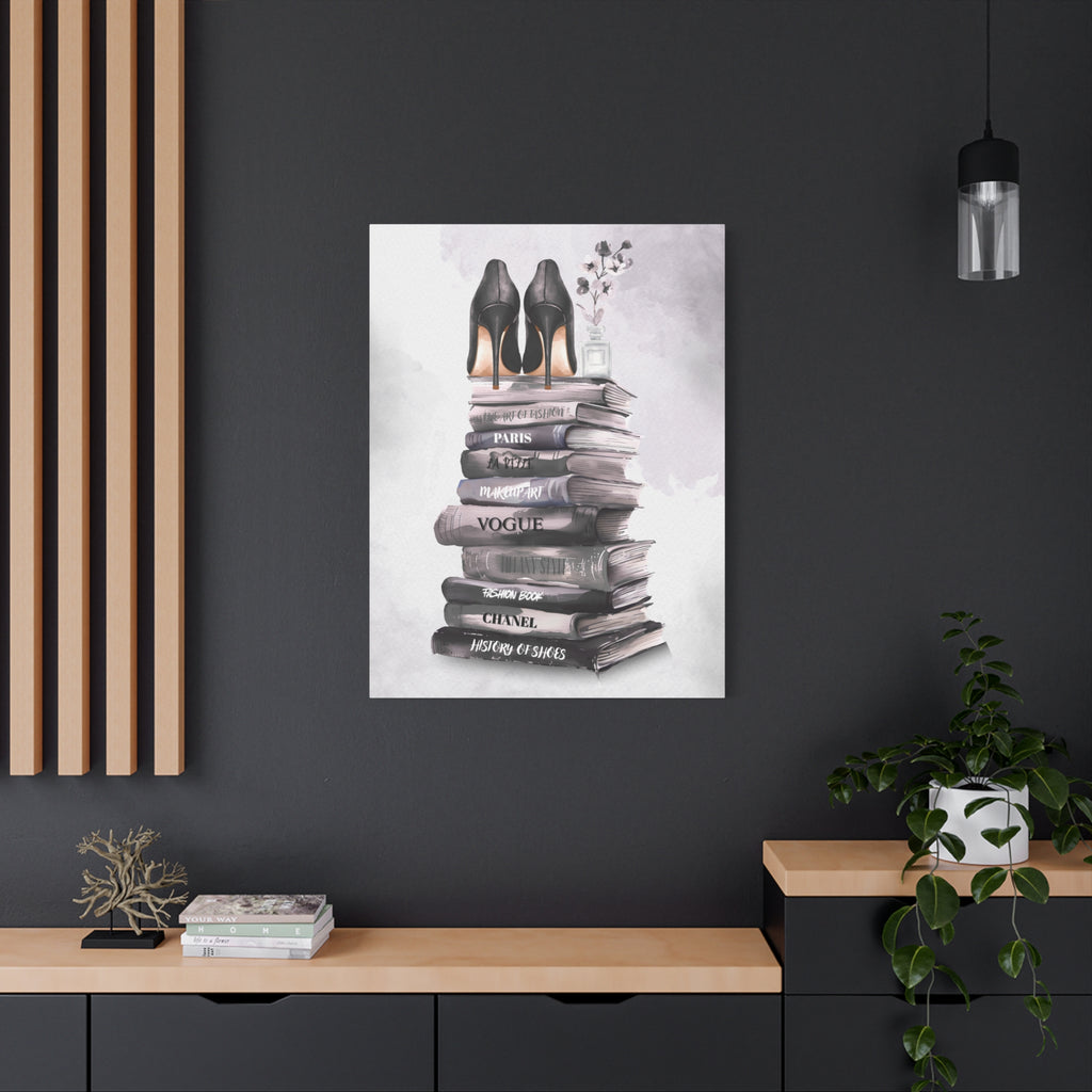 Fashion Books & Heels Canvas Wall Art — Chic Stack Print