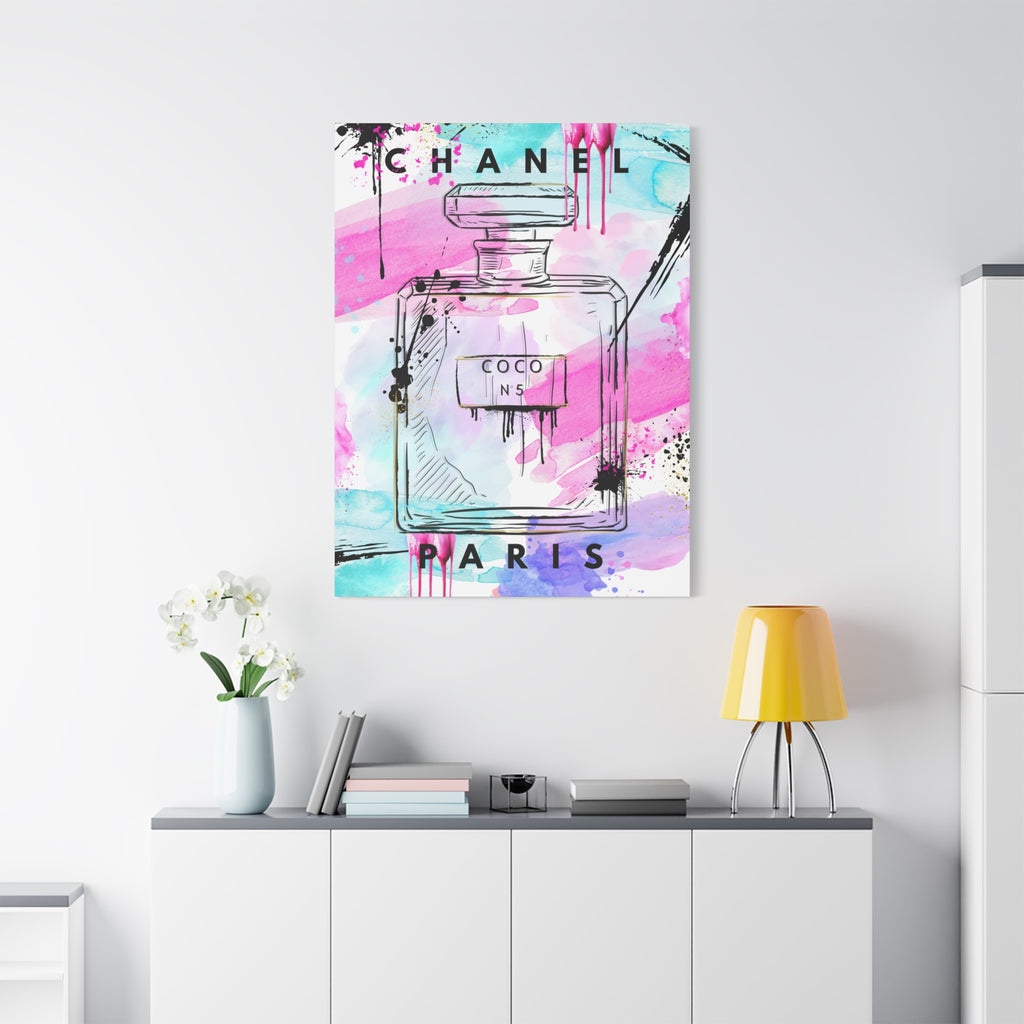Coco No.5 Watercolor Perfume Bottle Matte Canvas Wall Art