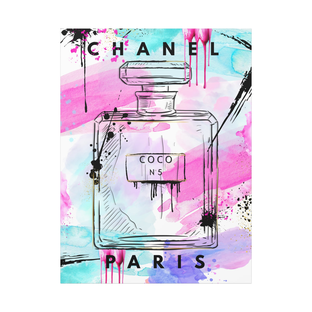 Coco No.5 Watercolor Perfume Bottle Matte Canvas Wall Art