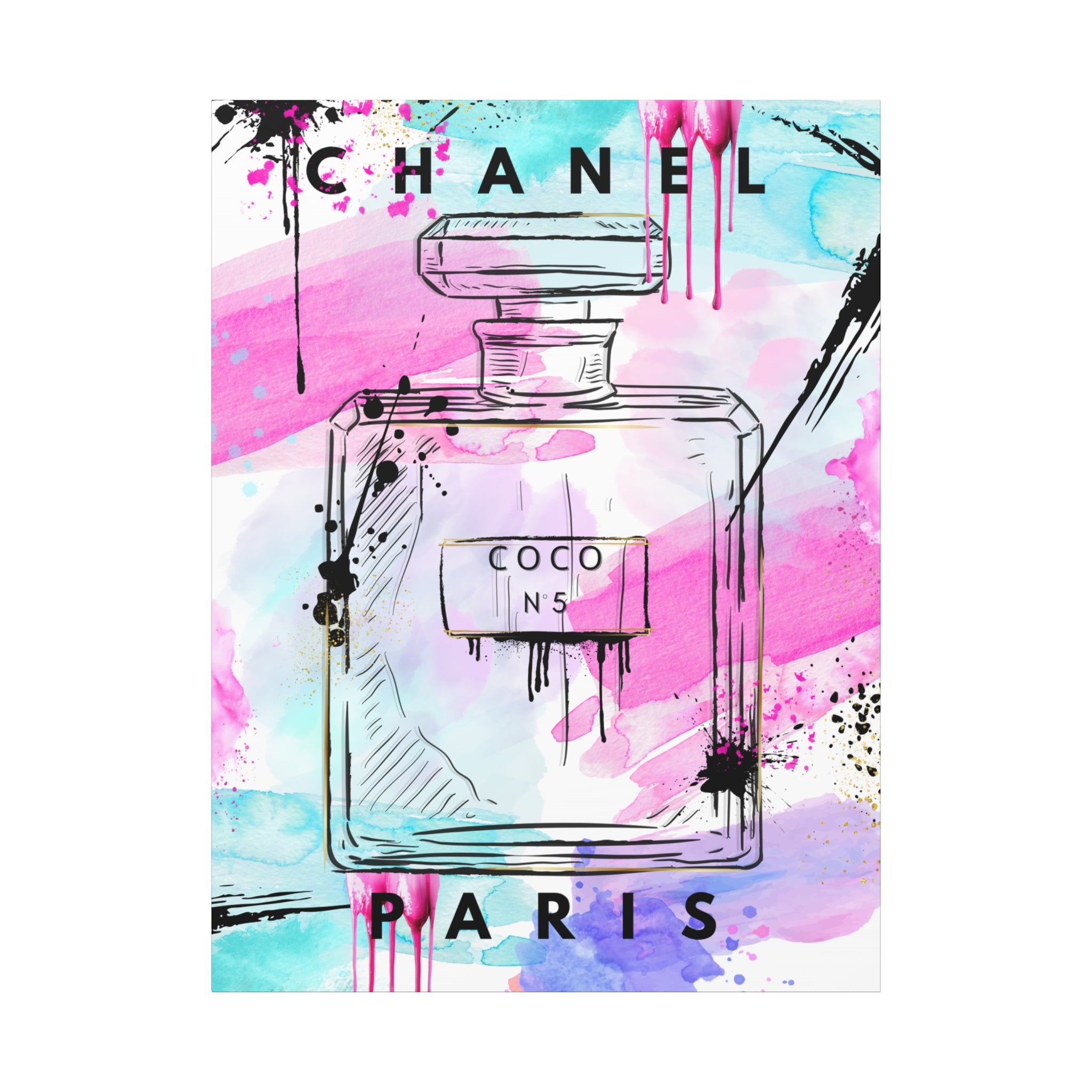 Coco No.5 Watercolor Perfume Bottle Matte Canvas Wall Art