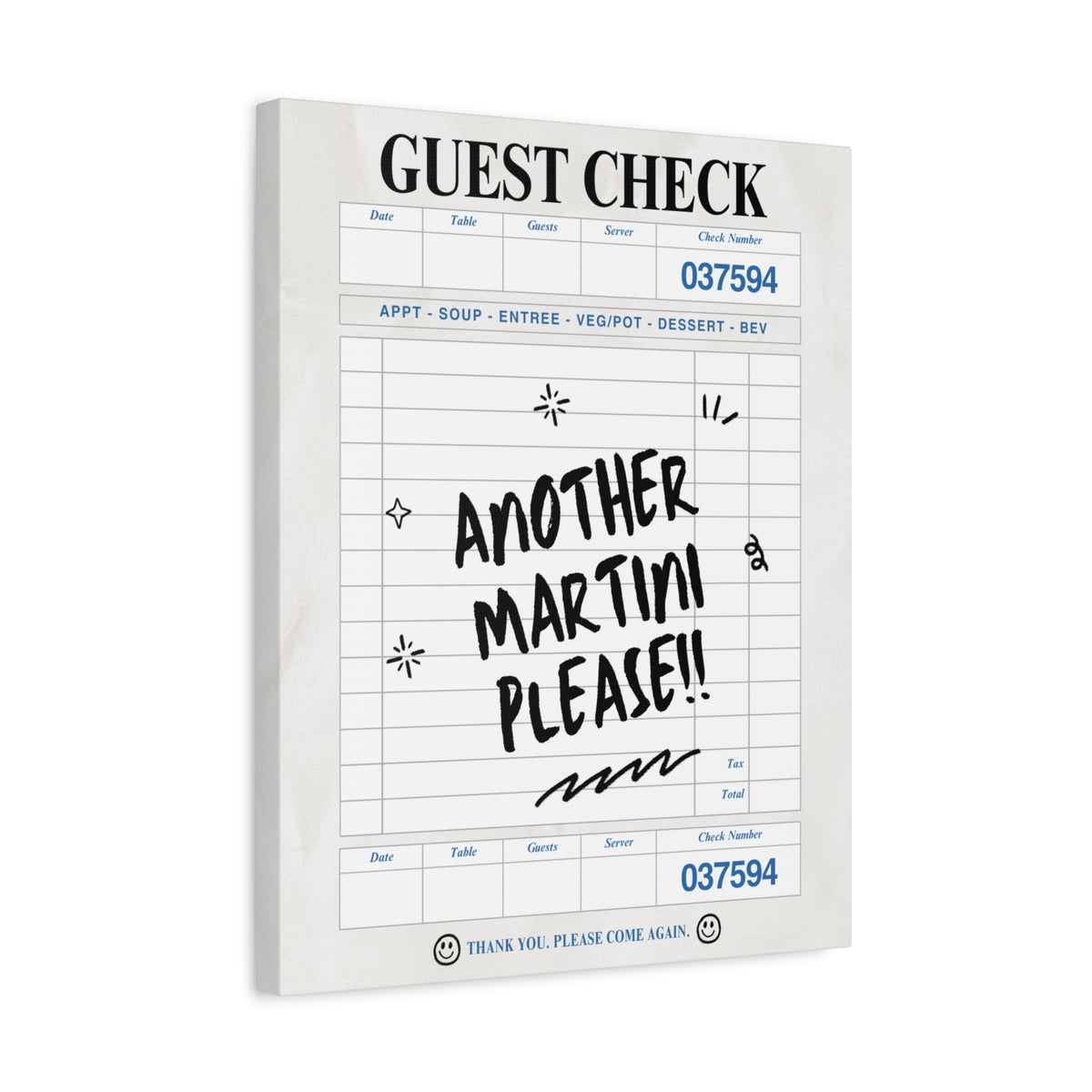 'GUEST CHECK' ART CANVAS