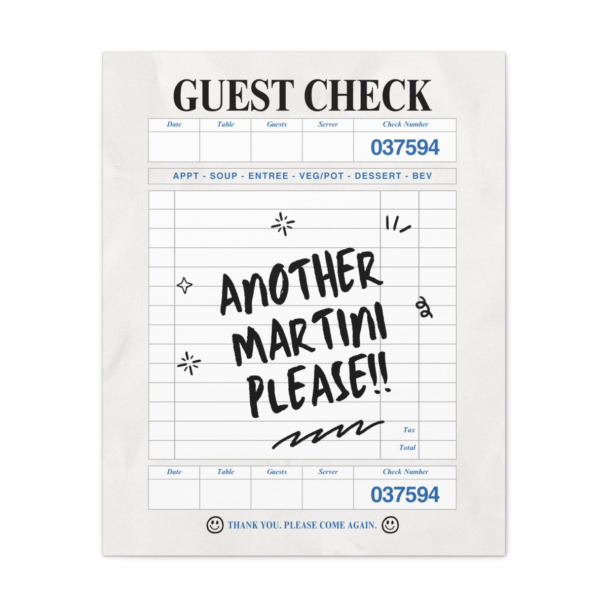 'GUEST CHECK' ART CANVAS