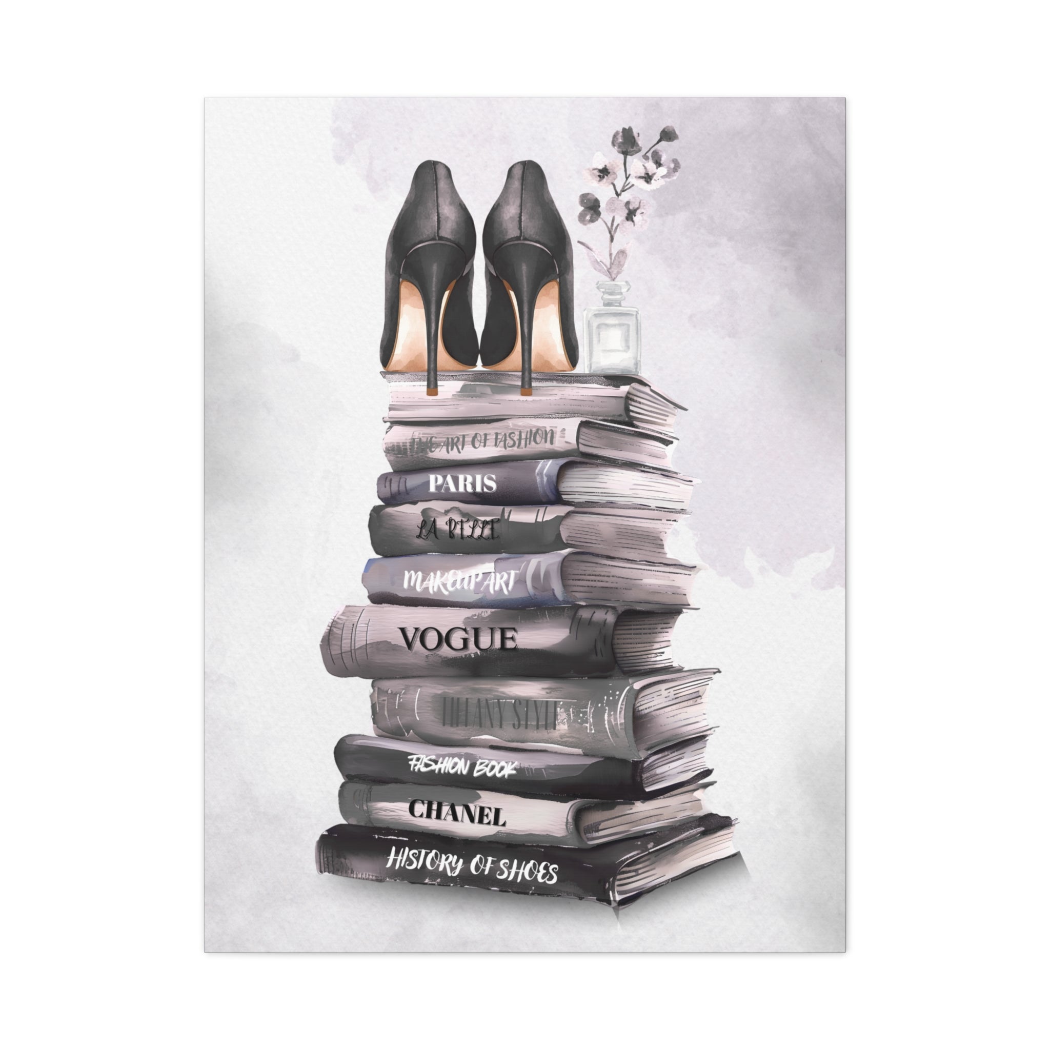 Fashion Books & Heels Canvas Wall Art — Chic Stack Print
