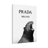Luxury Leopard Canvas Wall Art – 'PRADA MILANO' Style Matte Stretched Canvas