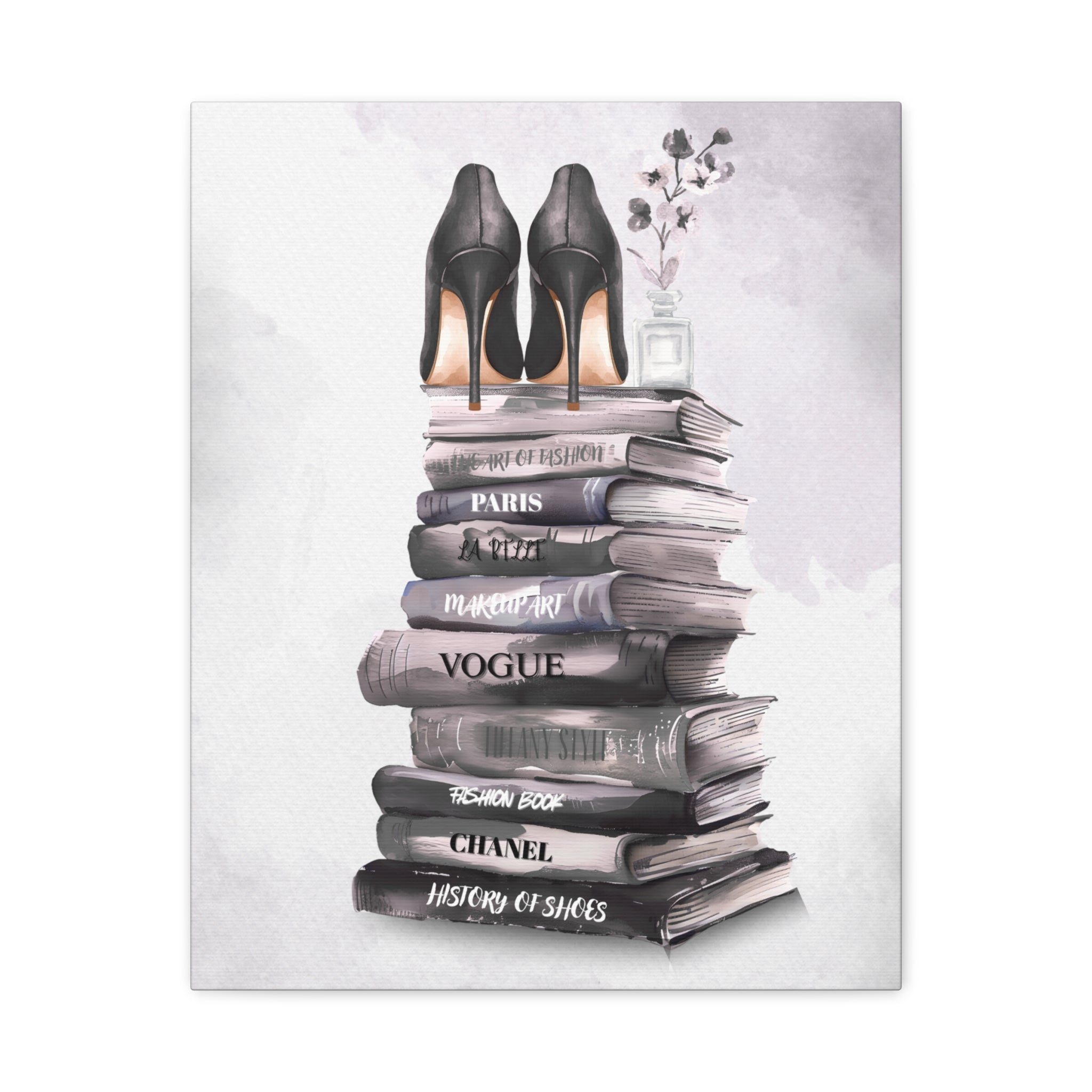 Fashion Books & Heels Canvas Wall Art — Chic Stack Print
