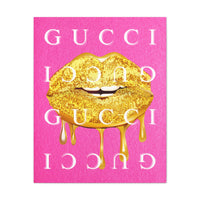 Gold Dripping Lips Canvas Wall Art — Pink Pop Art Print