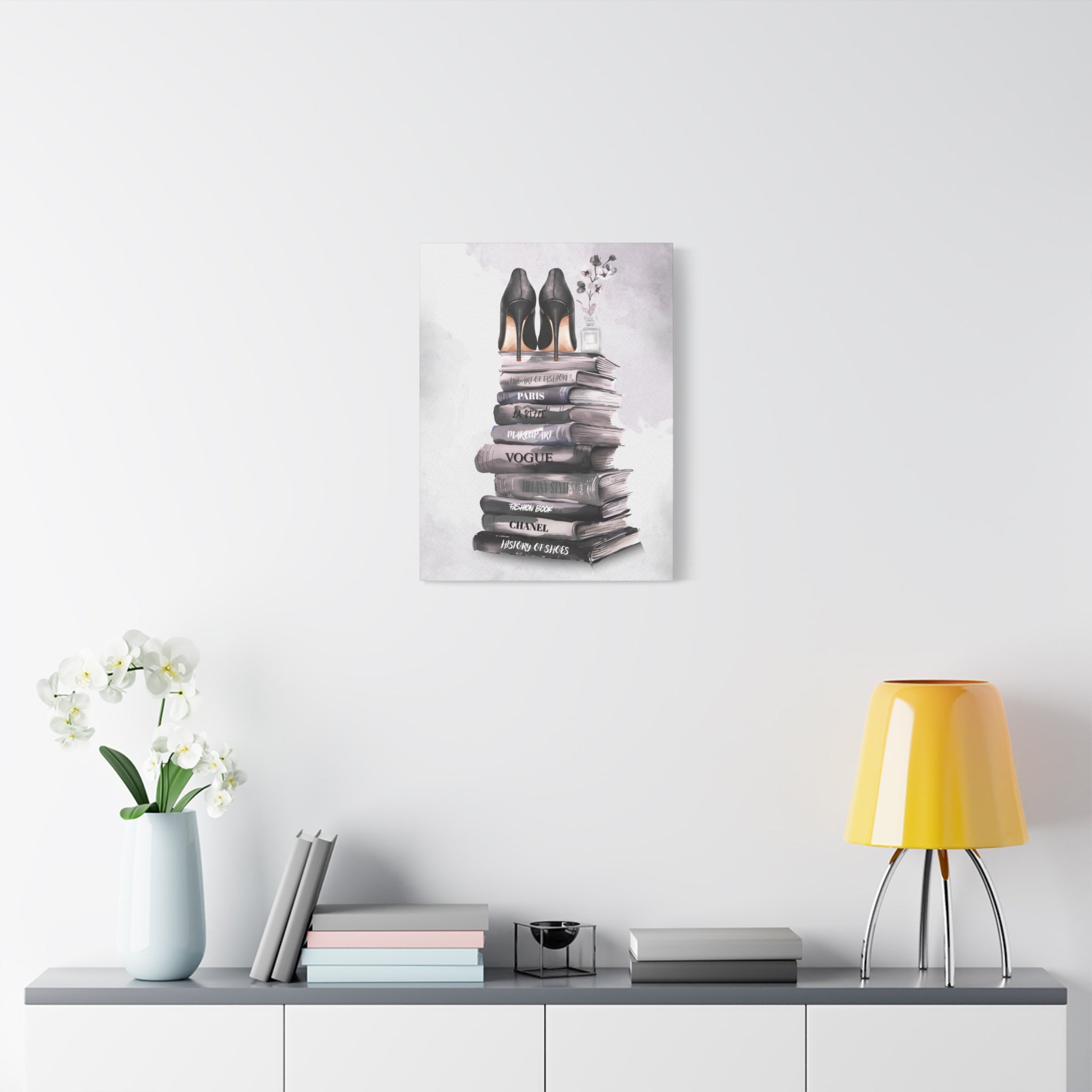 Fashion Books & Heels Canvas Wall Art — Chic Stack Print