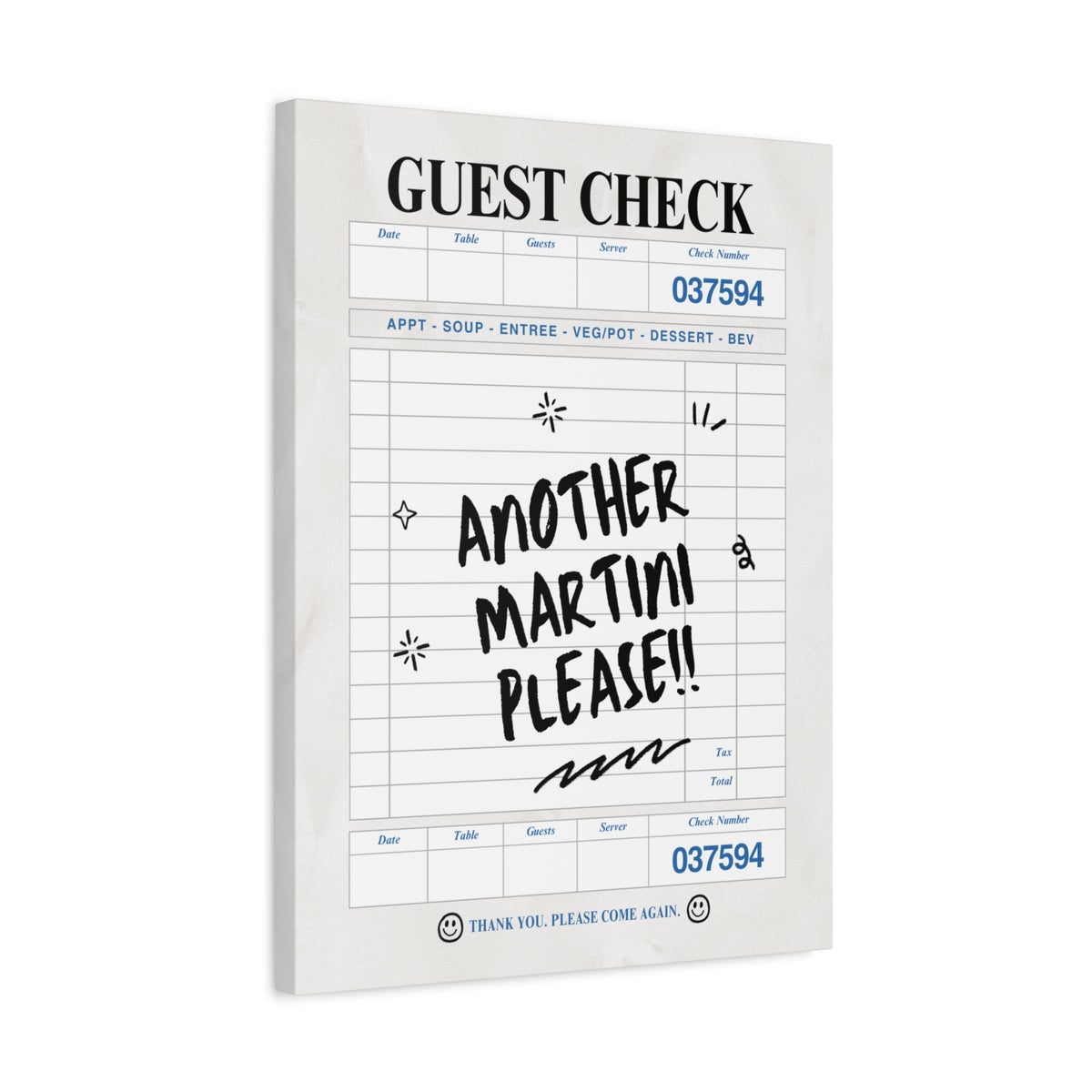'GUEST CHECK' ART CANVAS