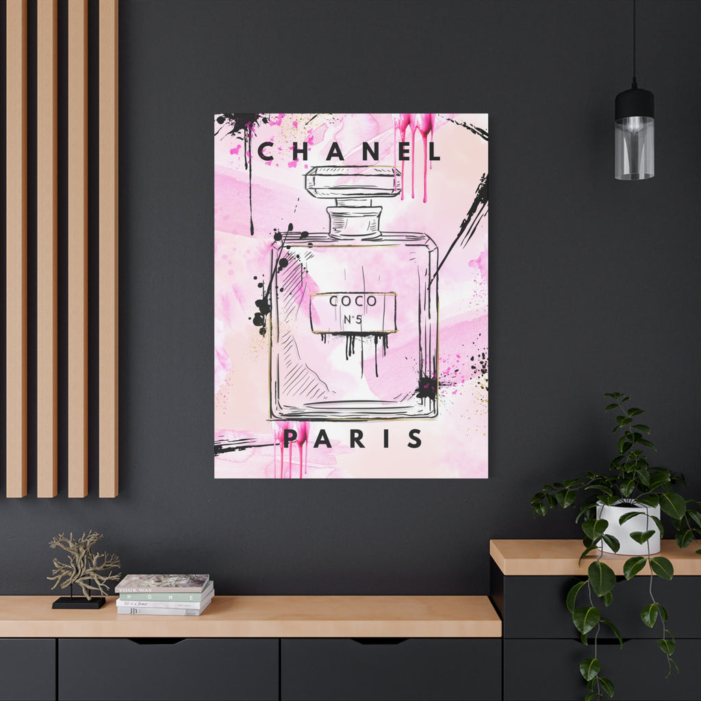 Coco No.5 Perfume Bottle Pink Canvas Wall Art