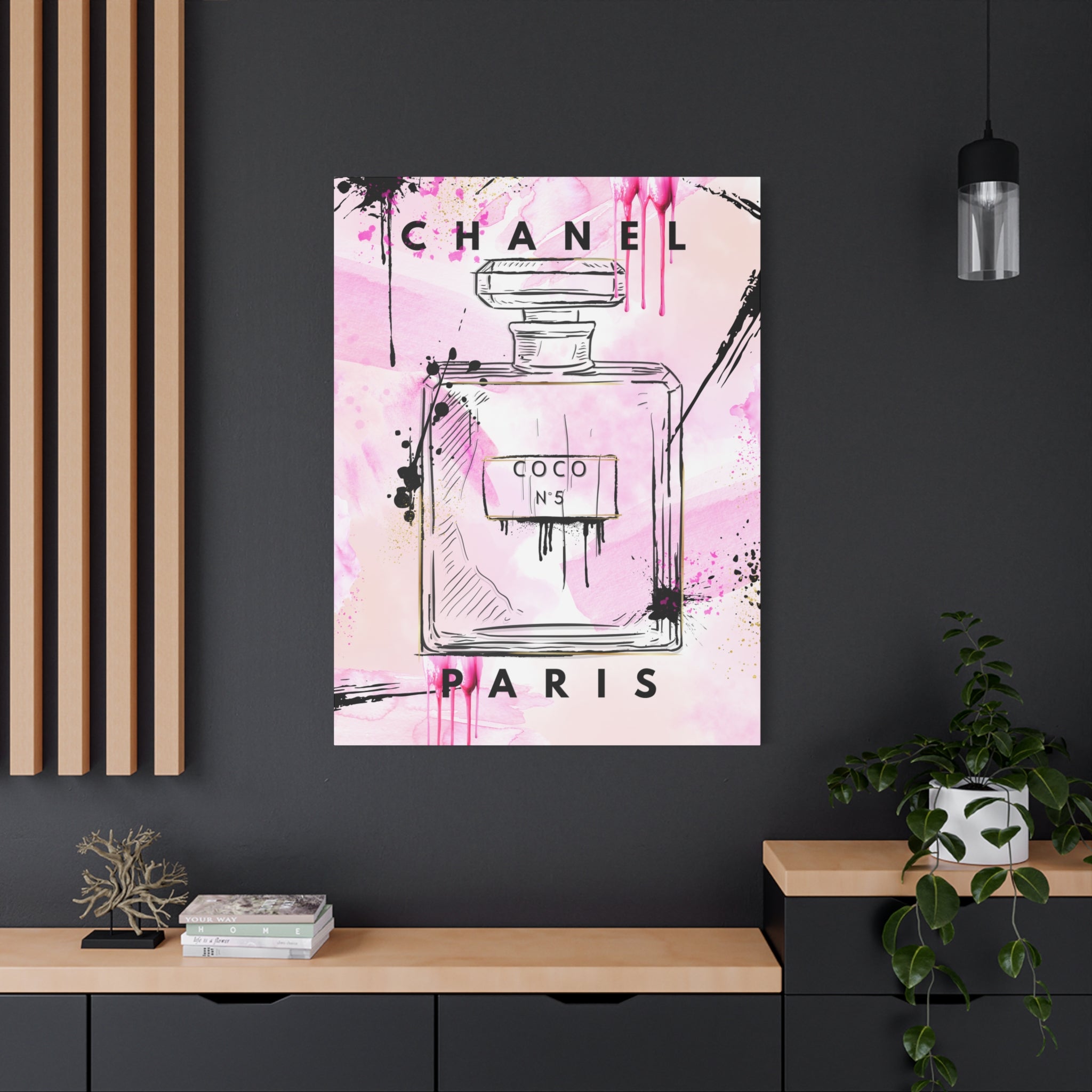 Coco No.5 Perfume Bottle Pink Canvas Wall Art