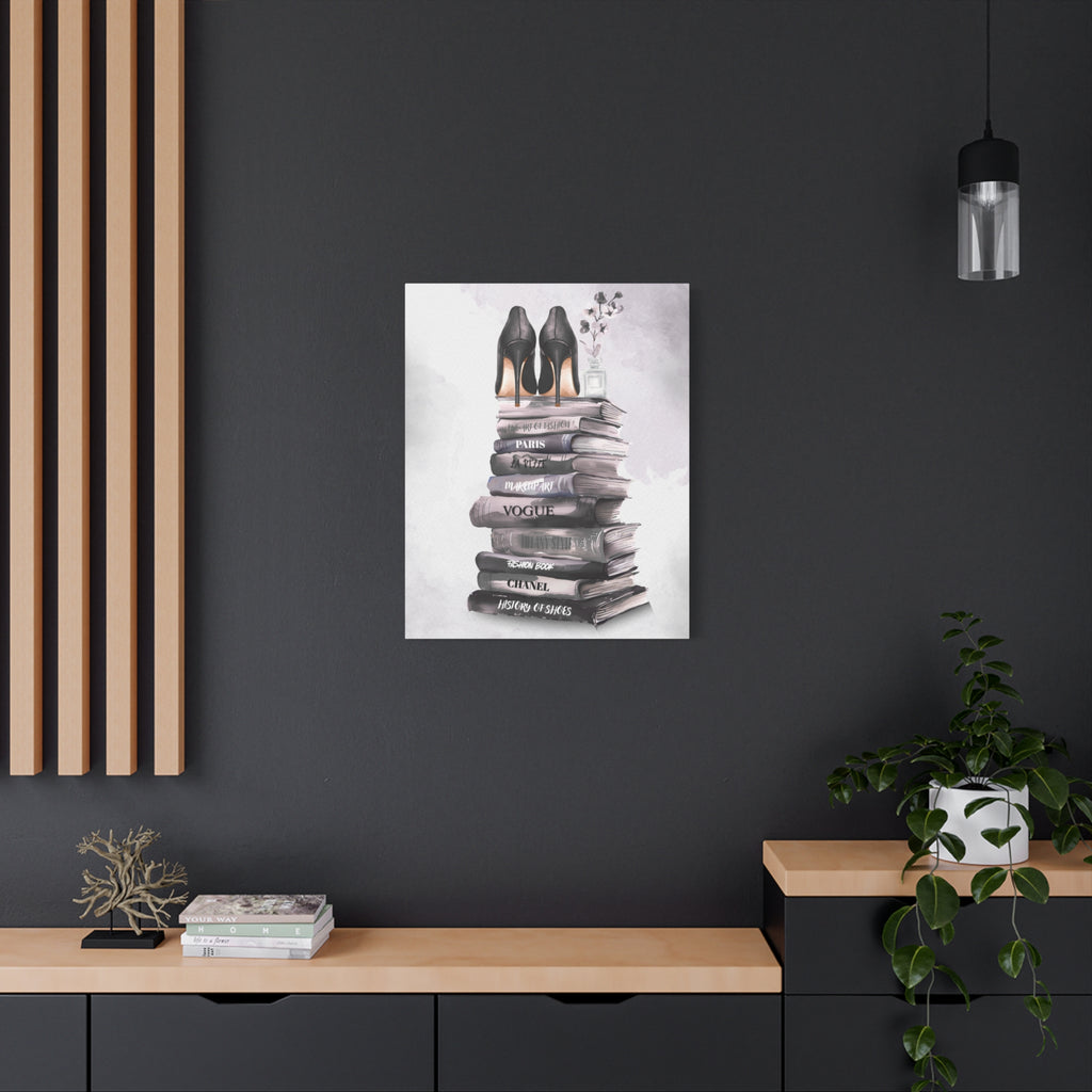 Fashion Books & Heels Canvas Wall Art — Chic Stack Print