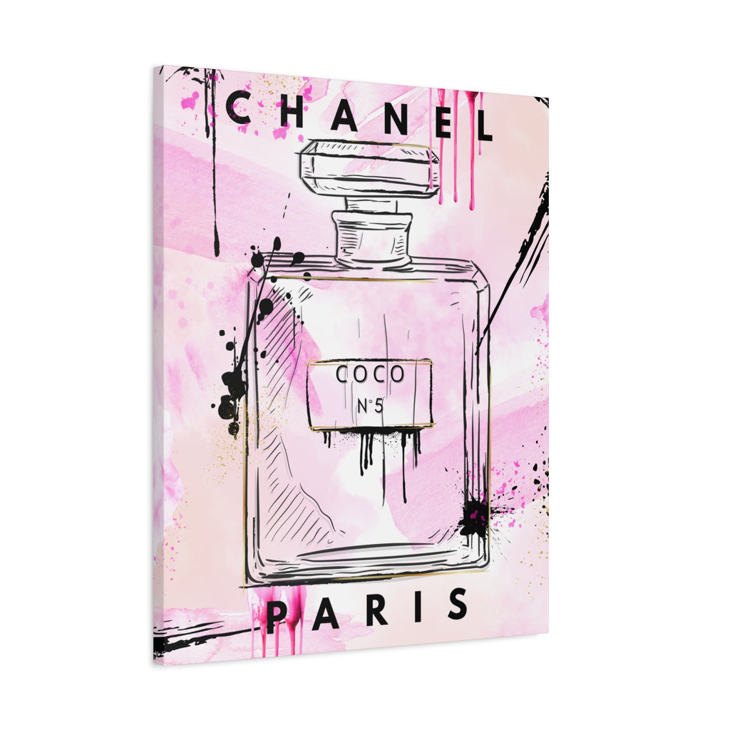 Coco No.5 Perfume Bottle Pink Canvas Wall Art